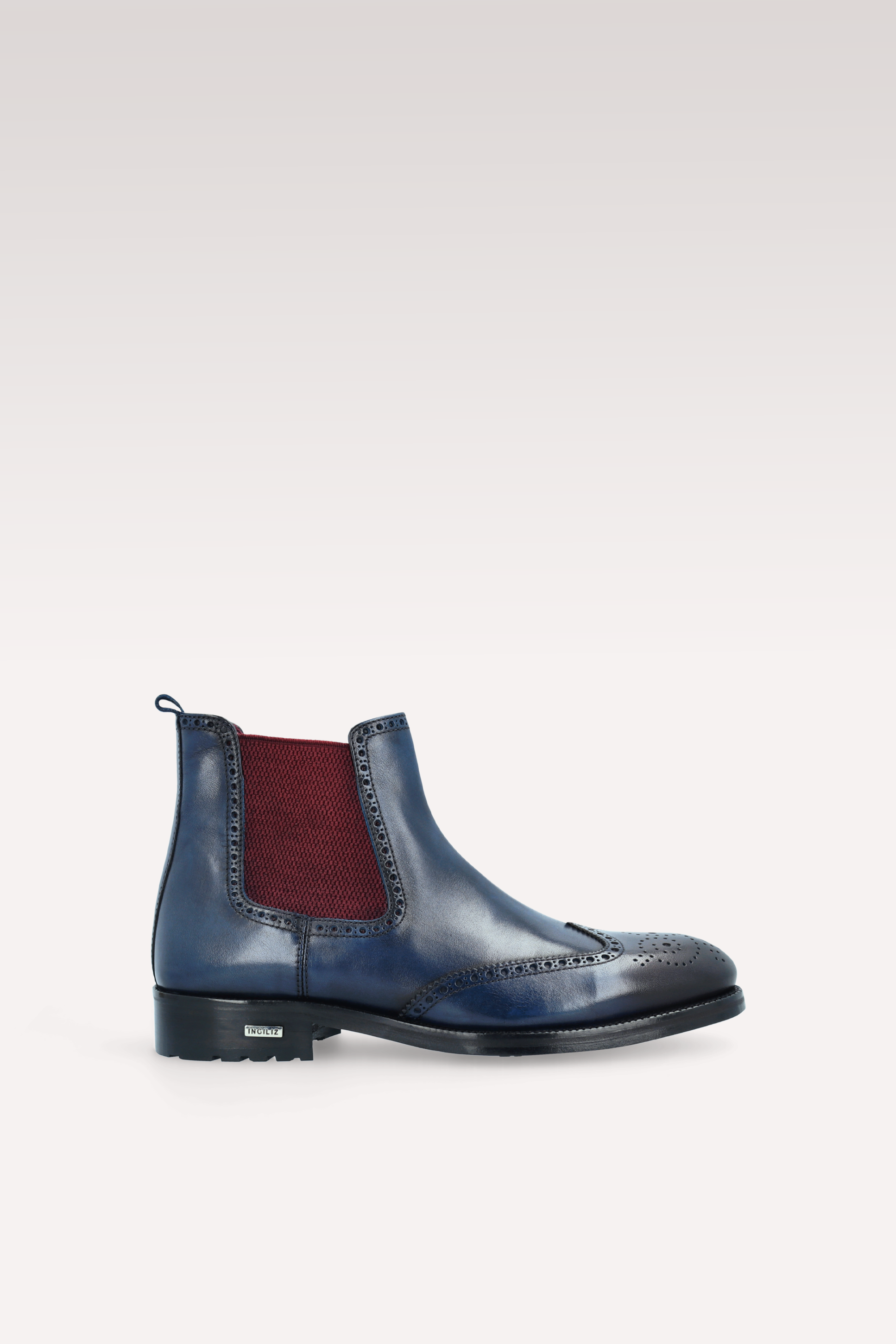 MODENA 01 dark blue leather chelsea boots with bordeaux elastic