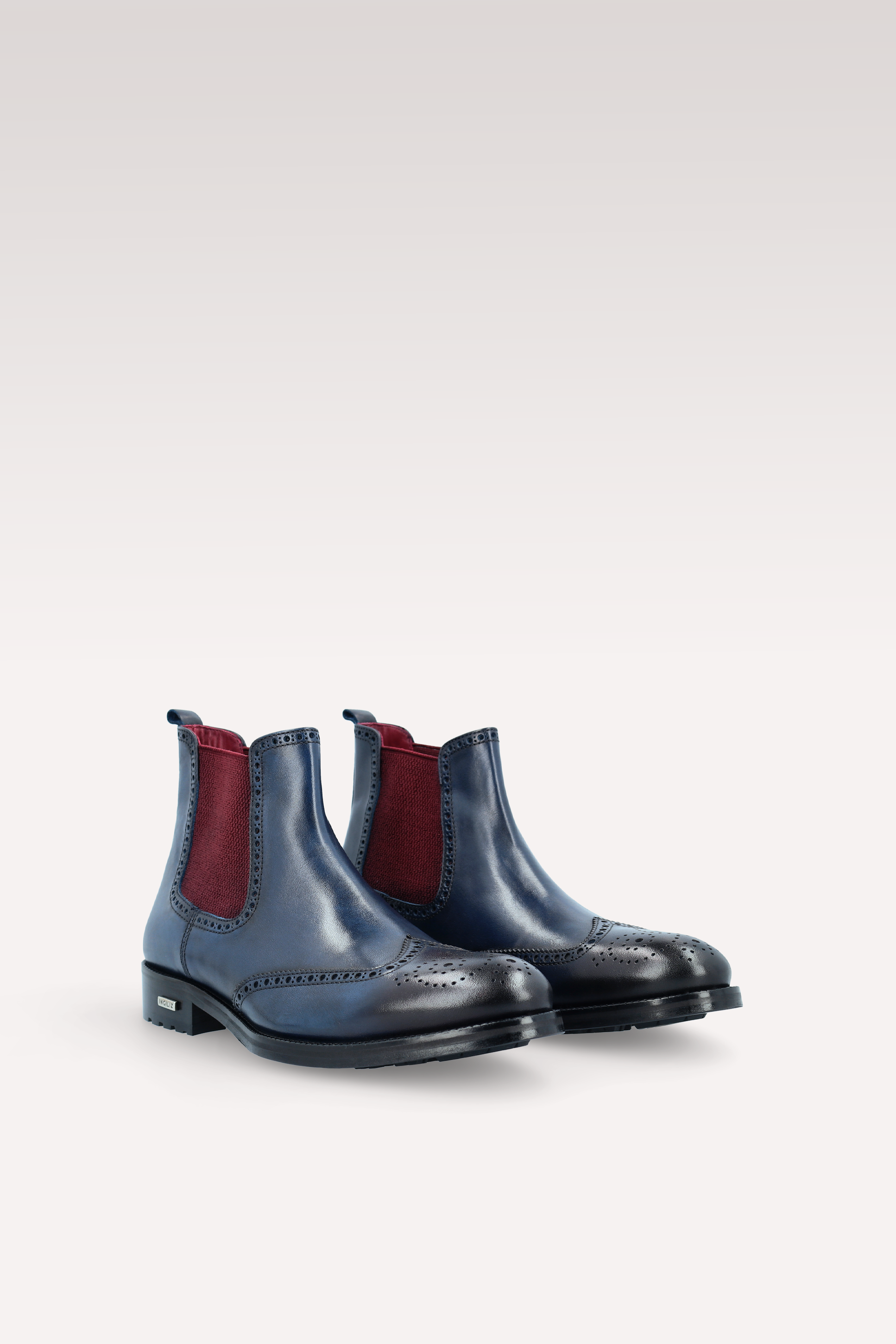 MODENA 01 dark blue leather chelsea boots with bordeaux elastic