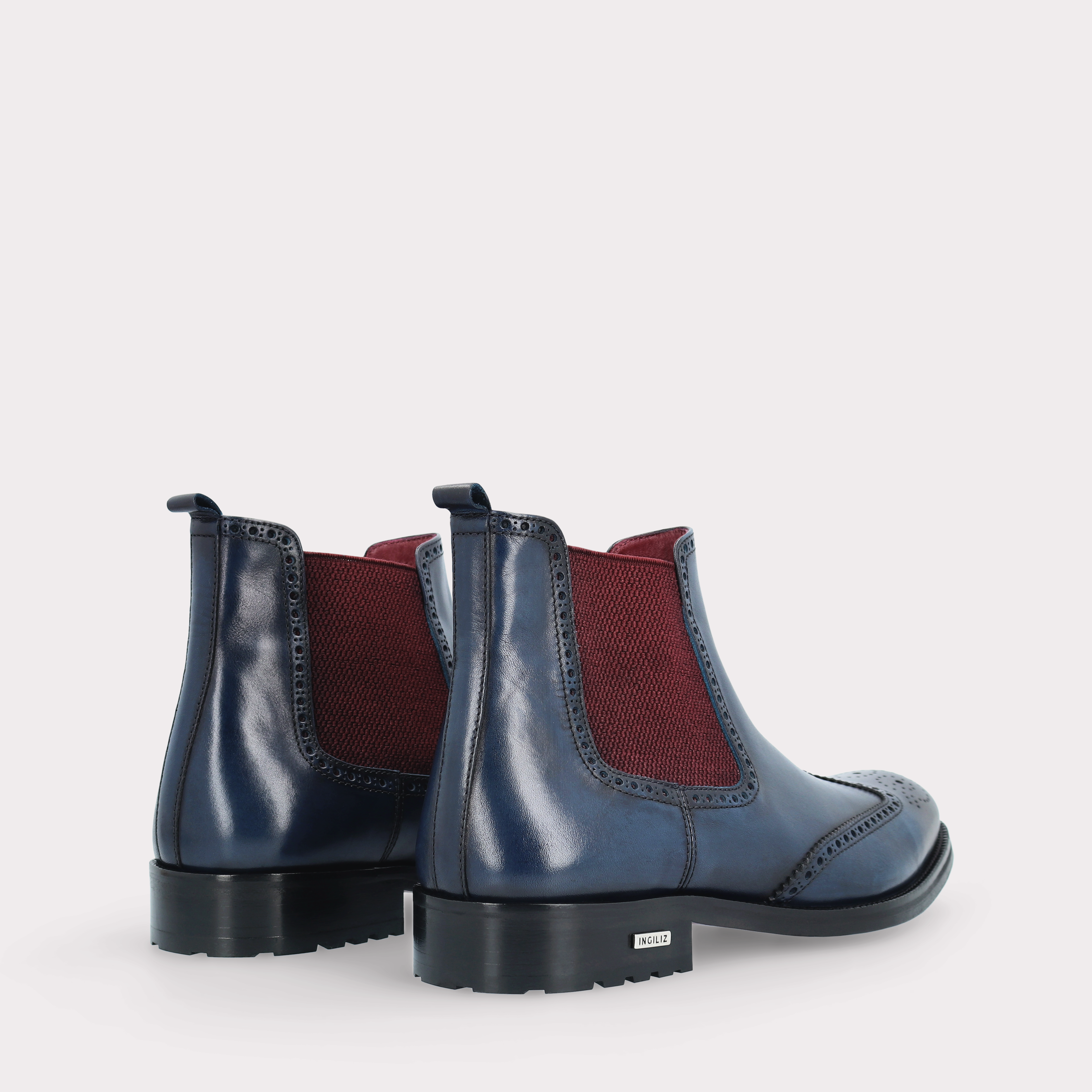 MODENA 01 dark blue leather chelsea boots with bordeaux elastic