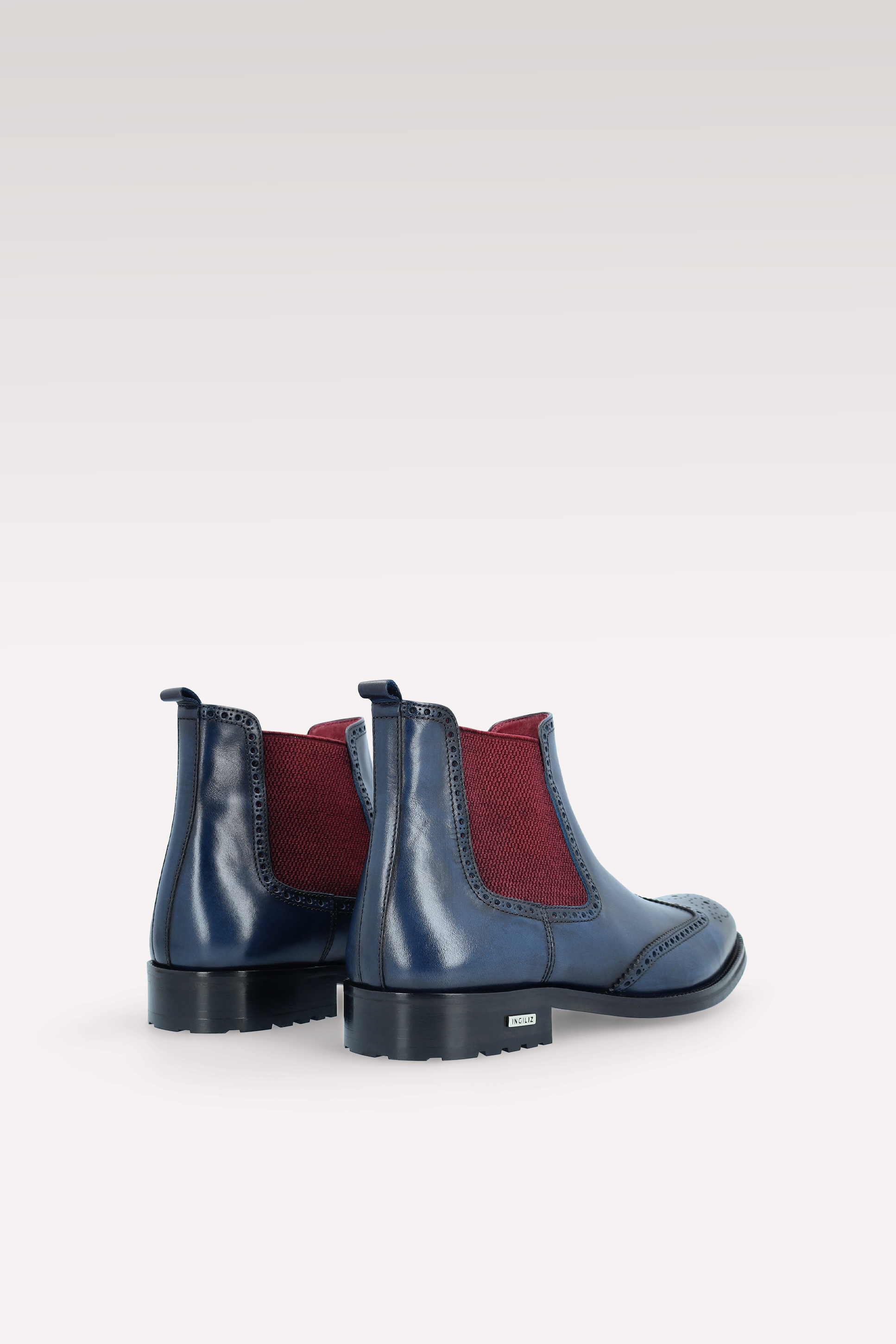 MODENA 01 dark blue leather chelsea boots with bordeaux elastic