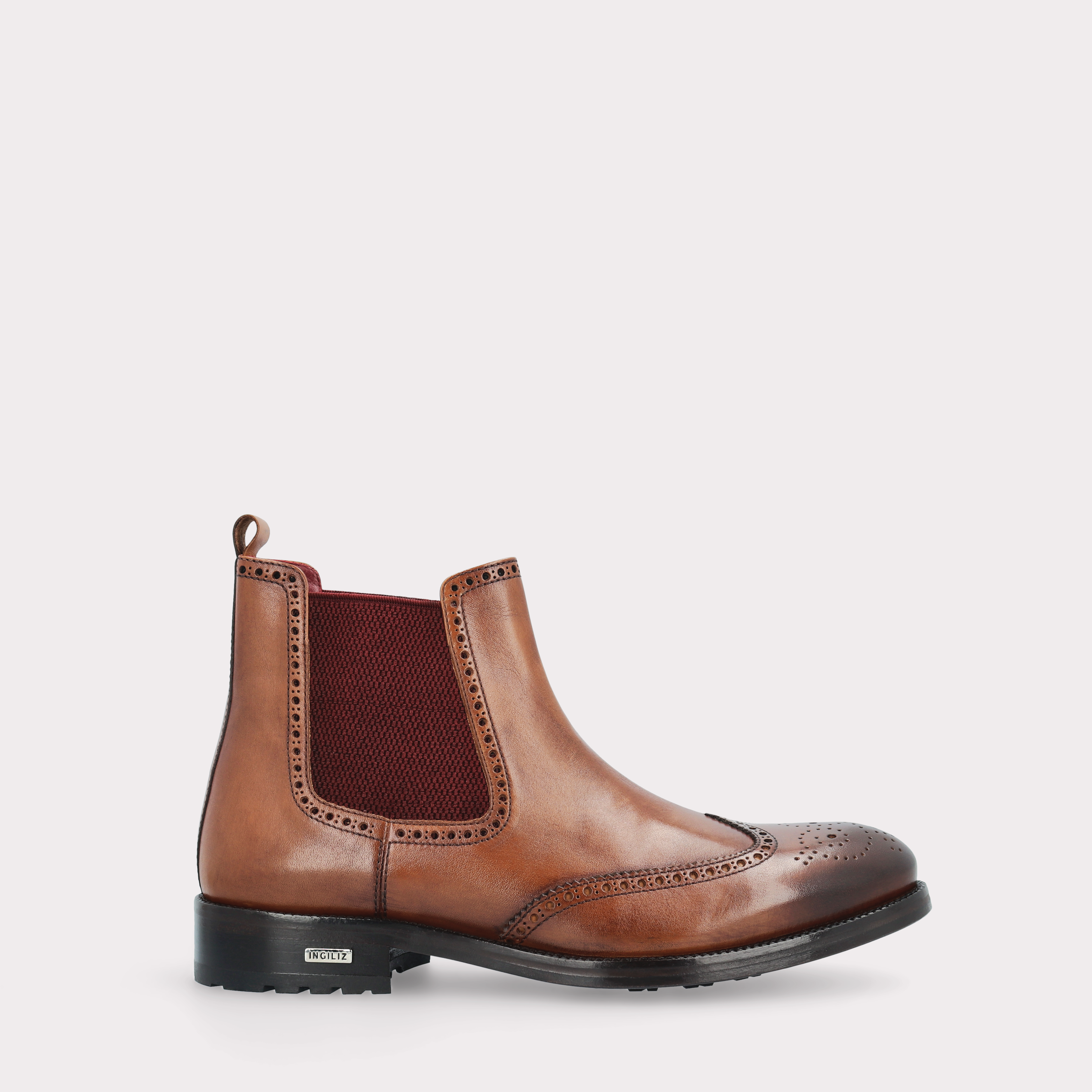 MODENA 01 brown leather chelsea boots with bordeaux elastic