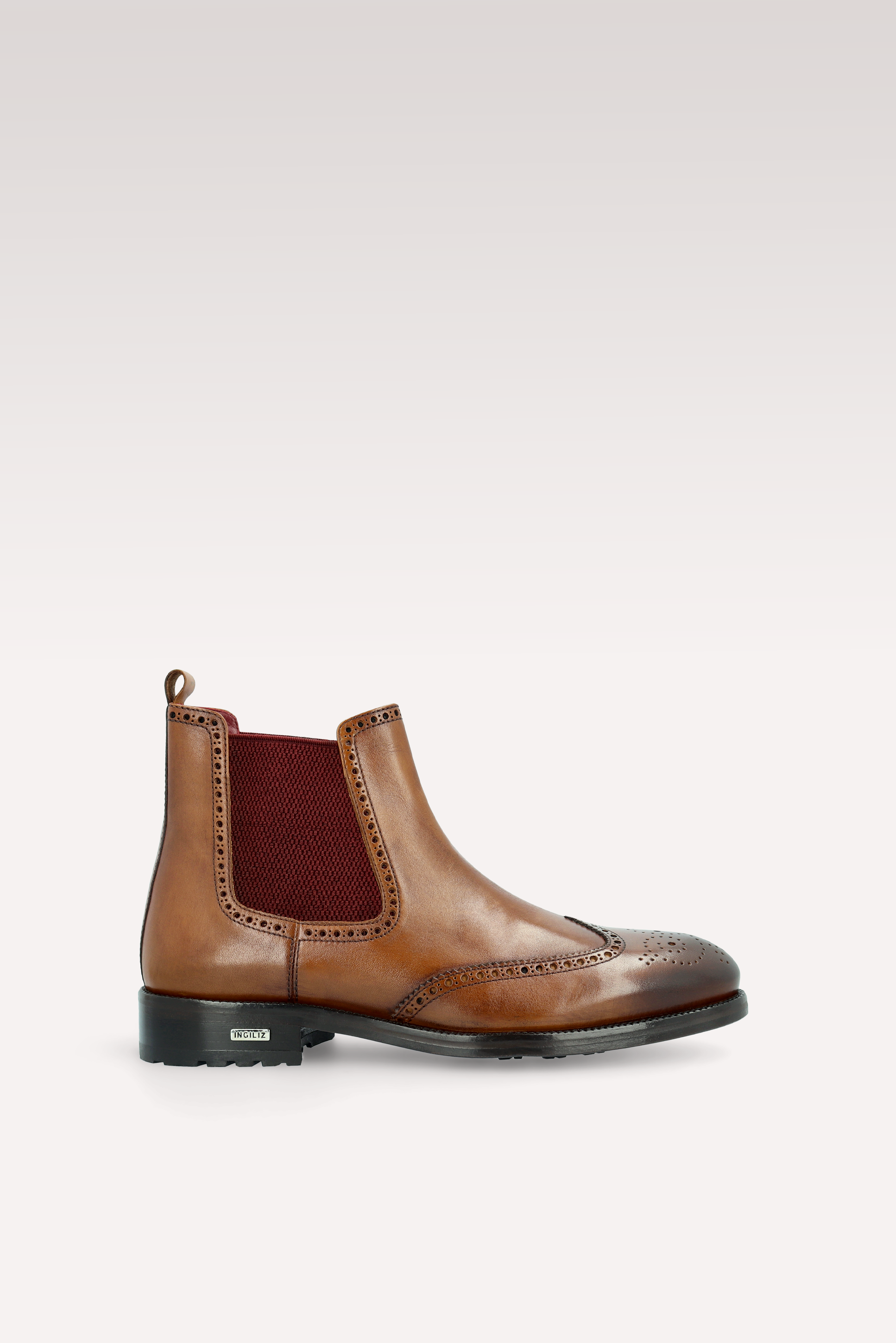 MODENA 01 brown leather chelsea boots with bordeaux elastic