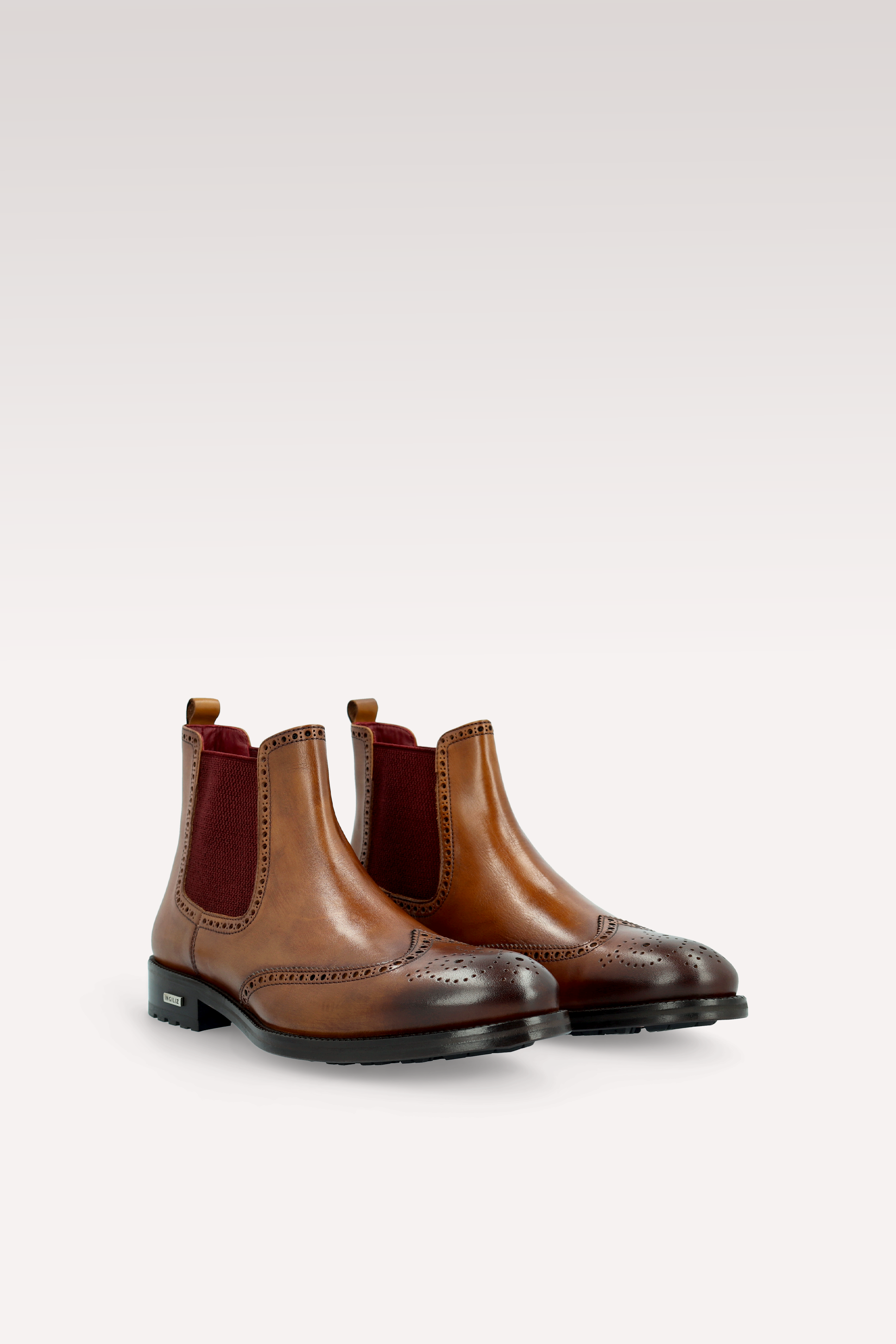 MODENA 01 brown leather chelsea boots with bordeaux elastic
