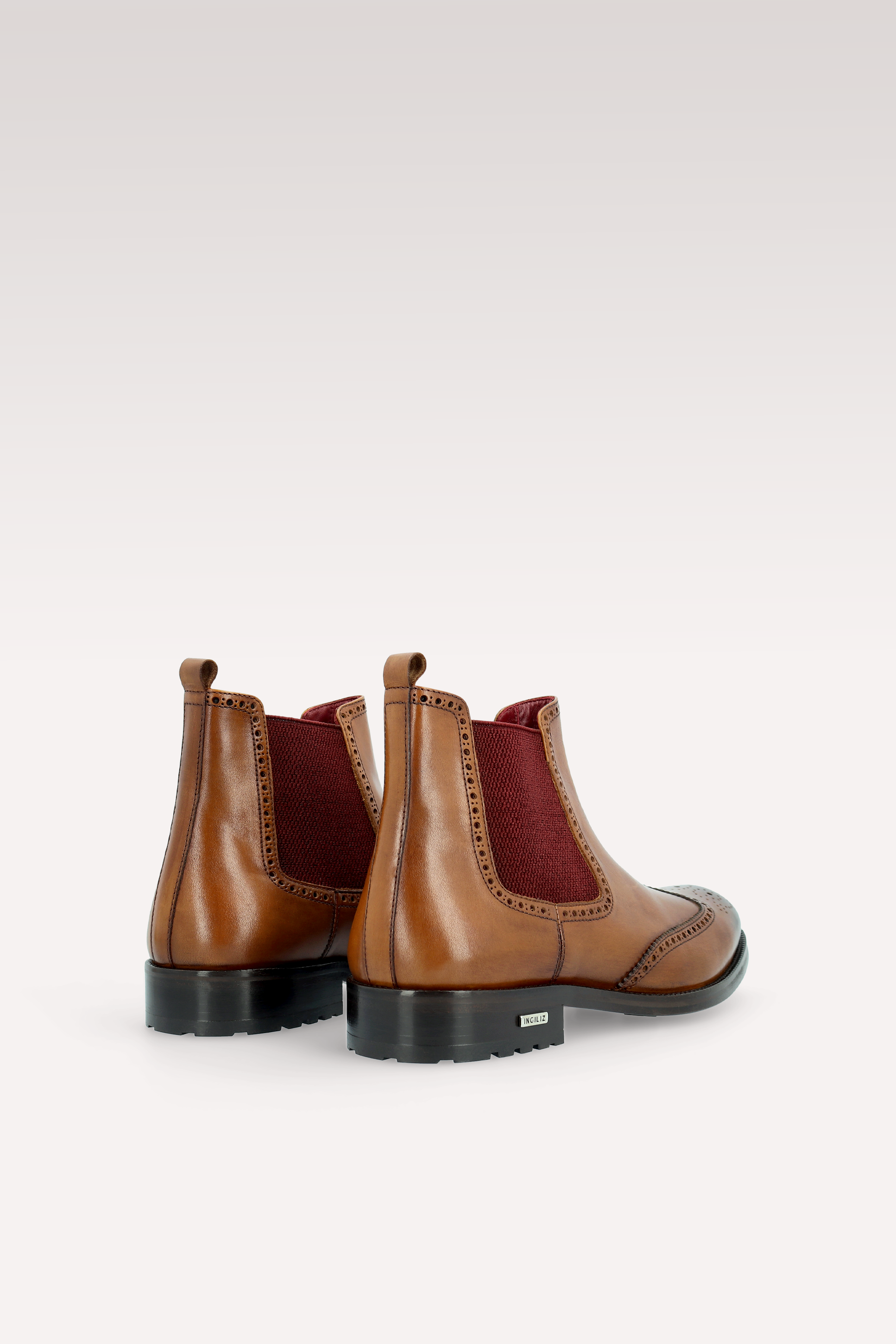 MODENA 01 brown leather chelsea boots with bordeaux elastic
