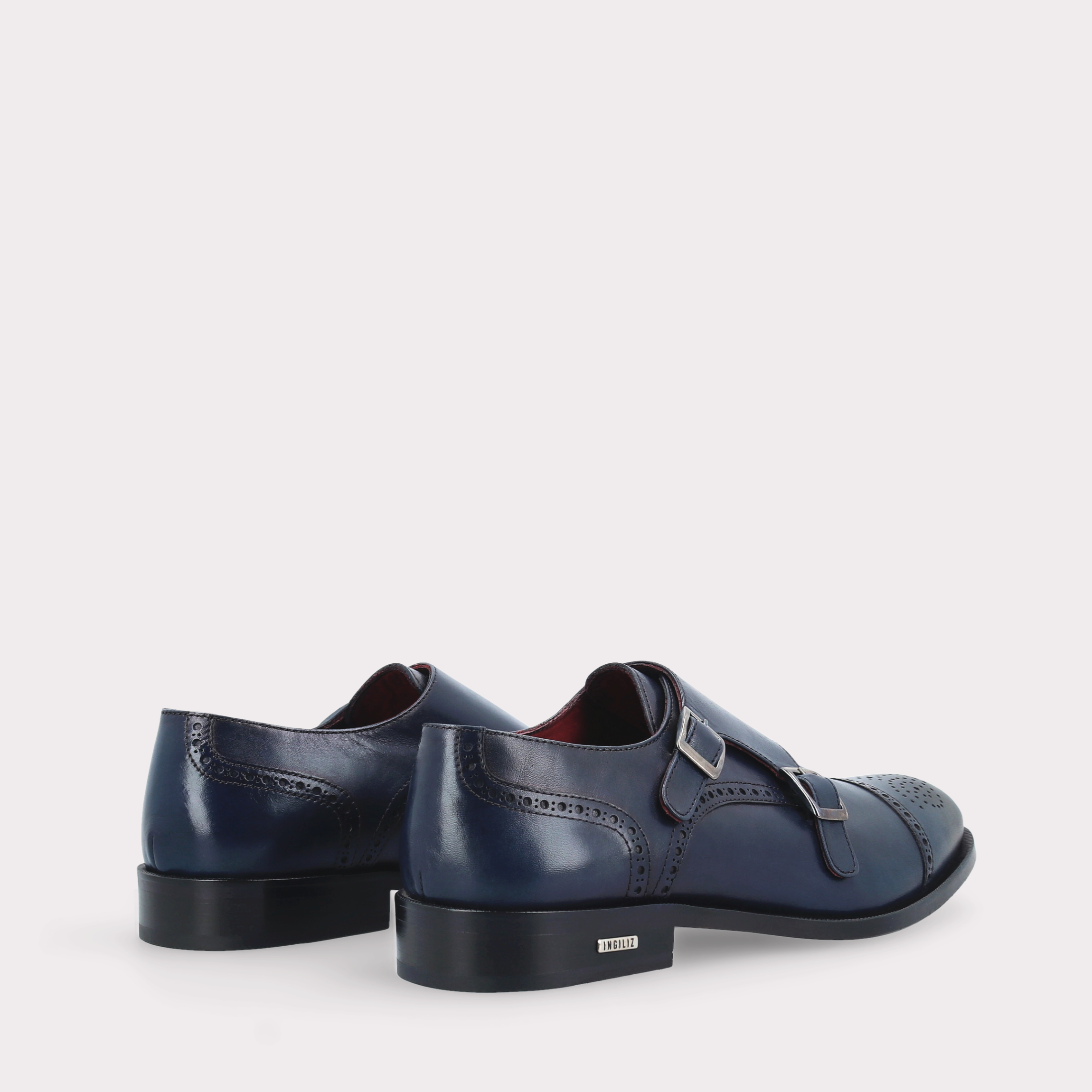 TRENTO 01 dark blue leather monk strap shoes