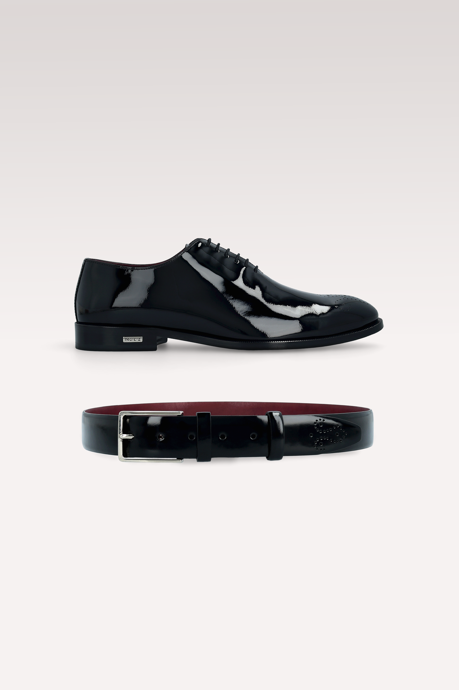PRATO 01 BLACK PATENT LEATHER OXFORD SHOES AND TOM BELT
