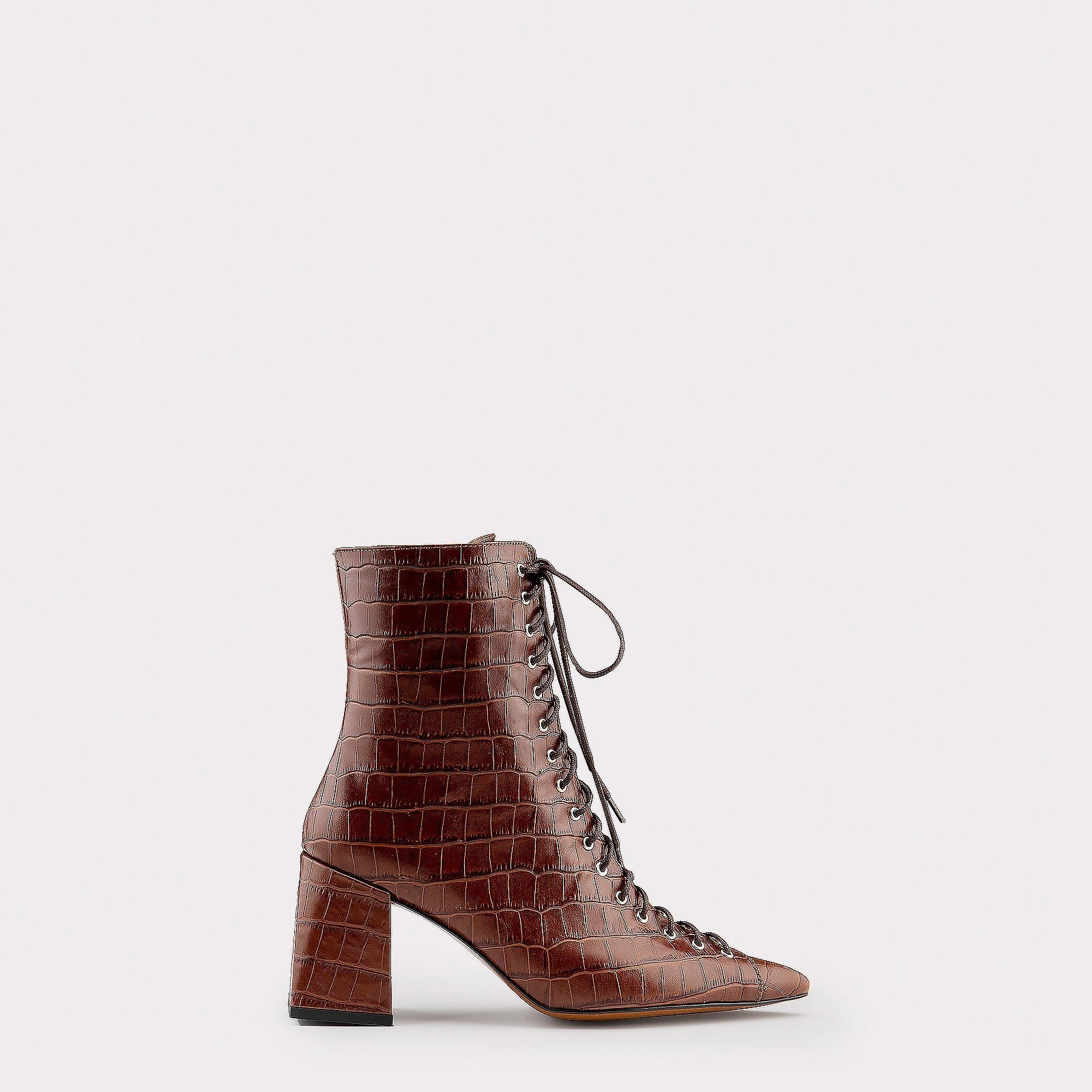 JOLIE 01 BROWN CROCO EMBOSSED LEATHER ANKLE BOOTS