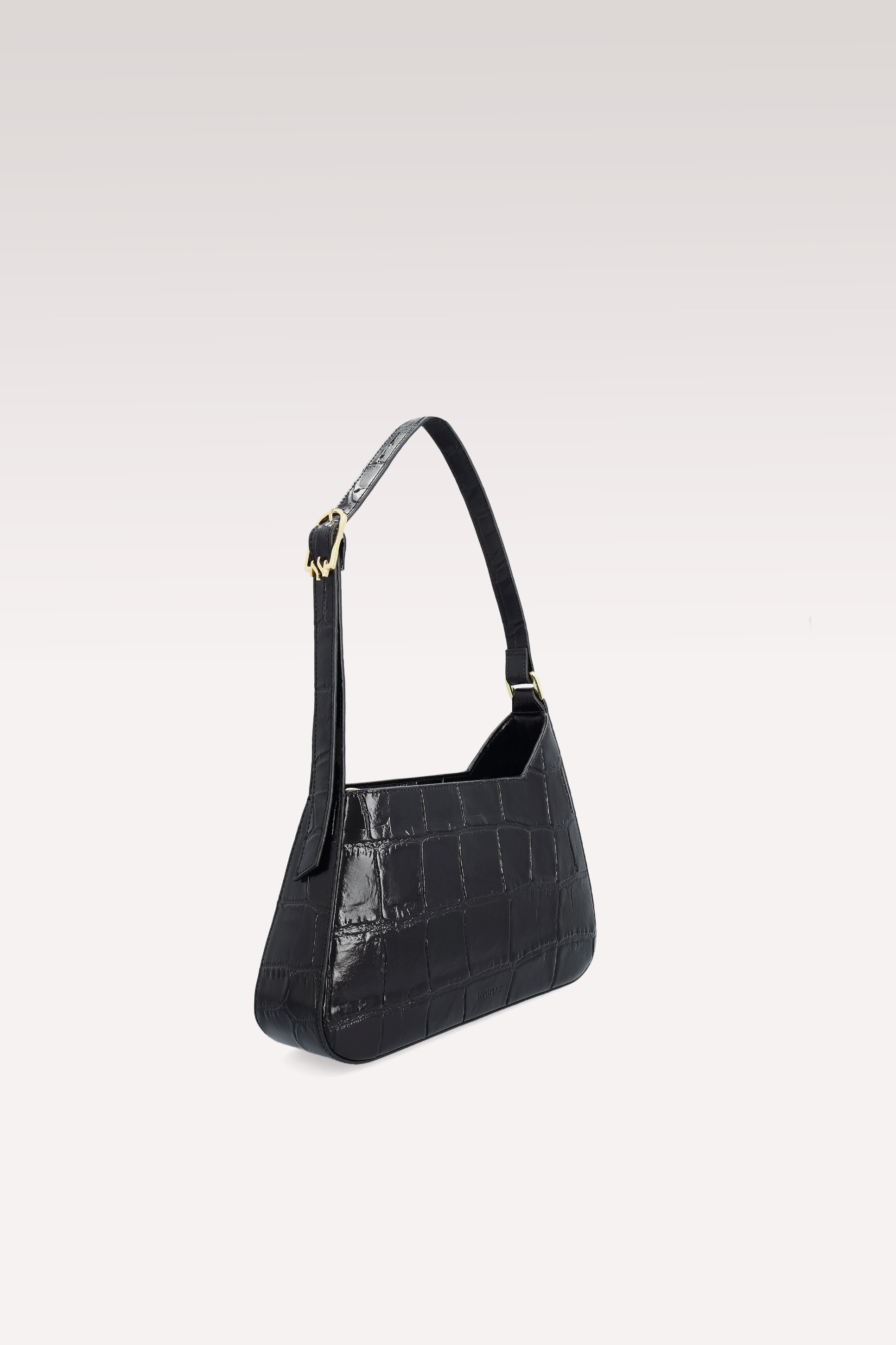 DALIA BLACK COCCO EMBOSSED LEATHER SHOULDER BAG
