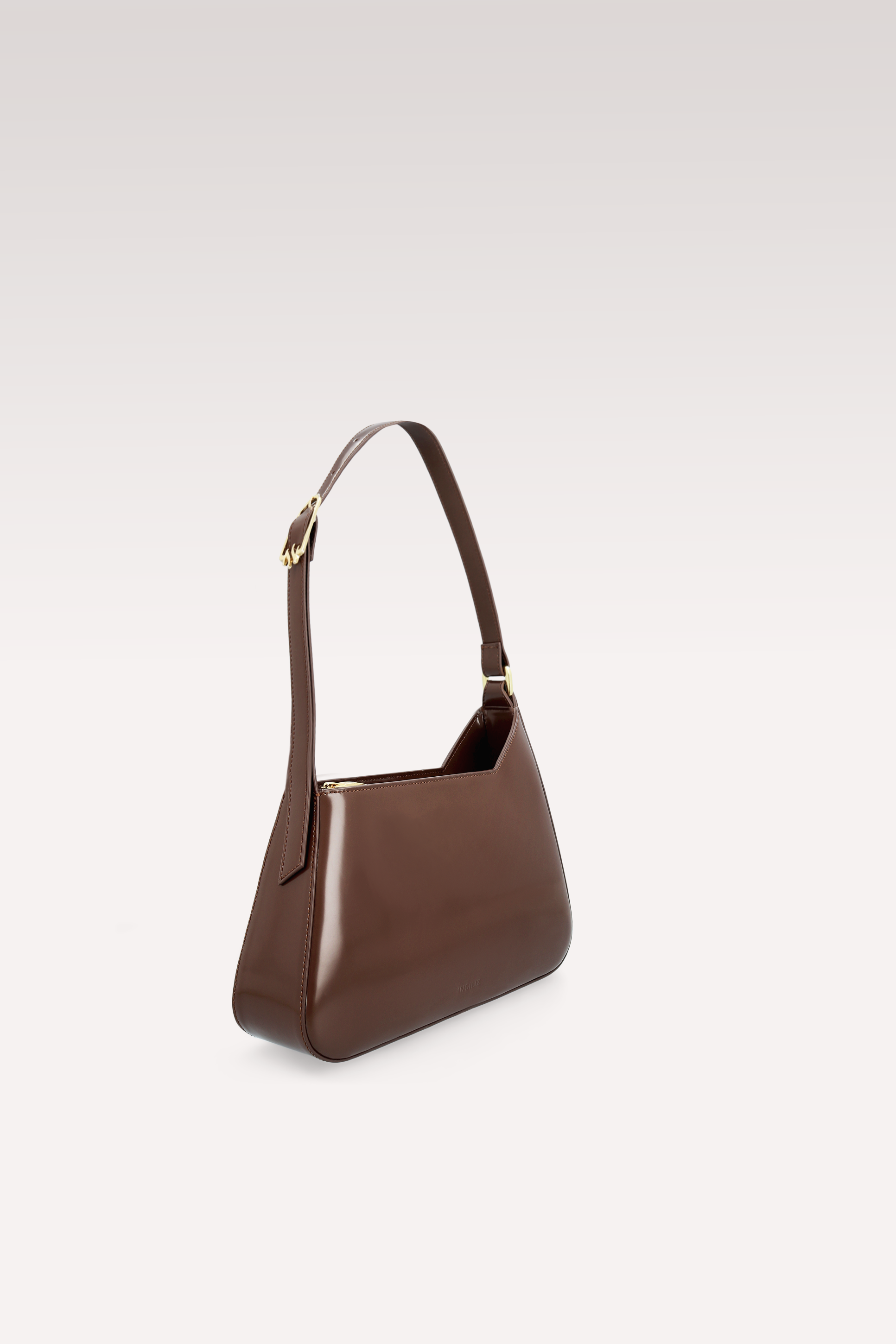 DALIA BROWN SEMI PATENT LEATHER SHOULDER BAG