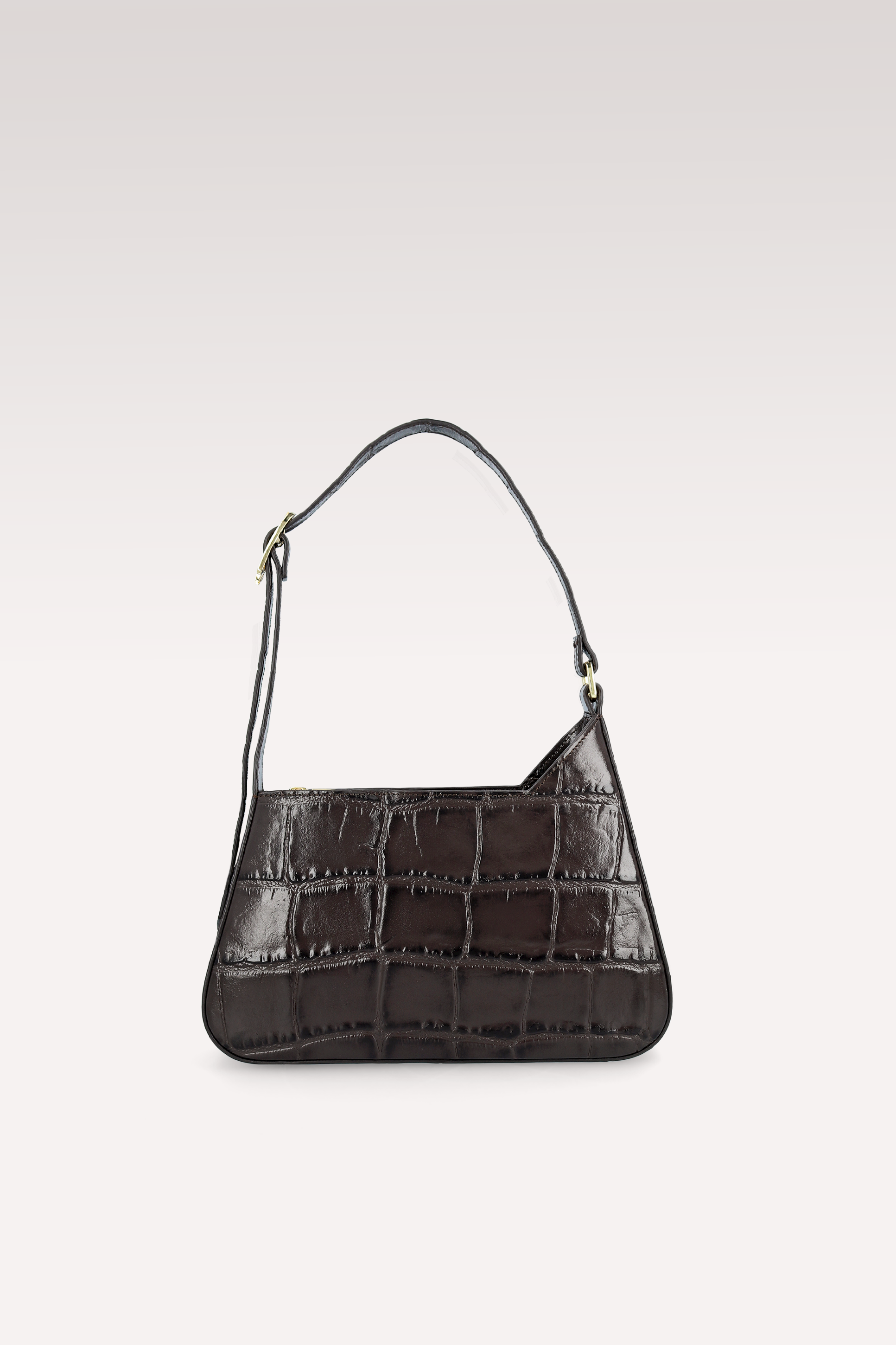 DALIA BROWN COCCO EMBOSSED LEATHER SHOULDER BAG
