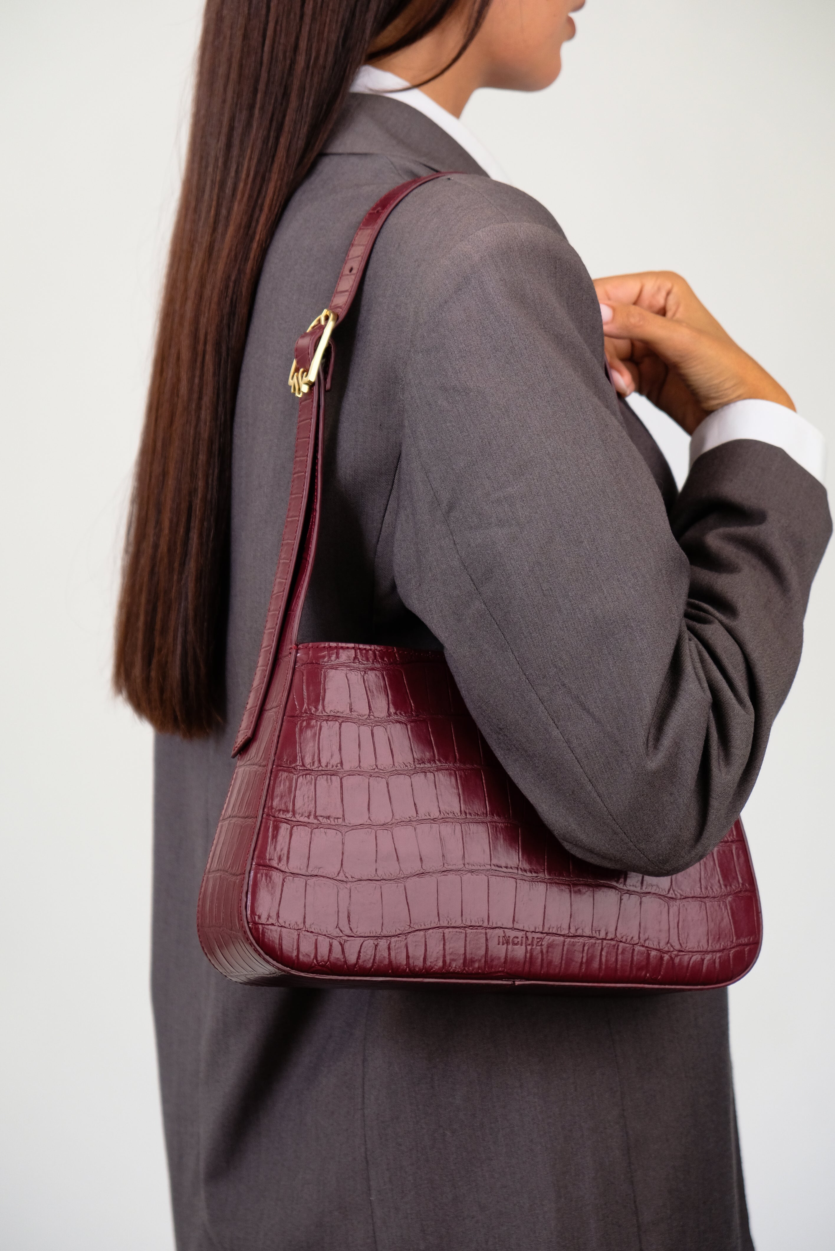 DALIA CHERRY COCCO EMBOSSED LEATHER SHOULDER BAG