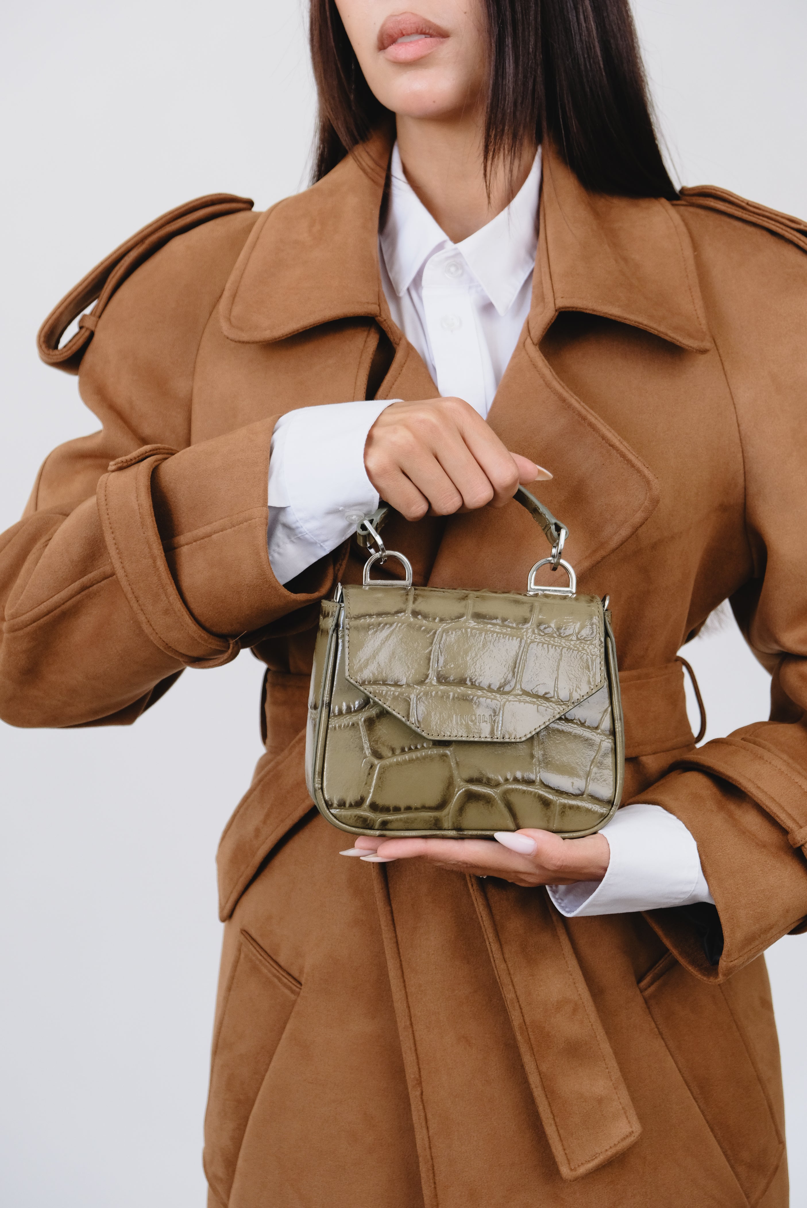 MILLY OLIVE COCCO EMBOSSED LEATHER MINI BAG