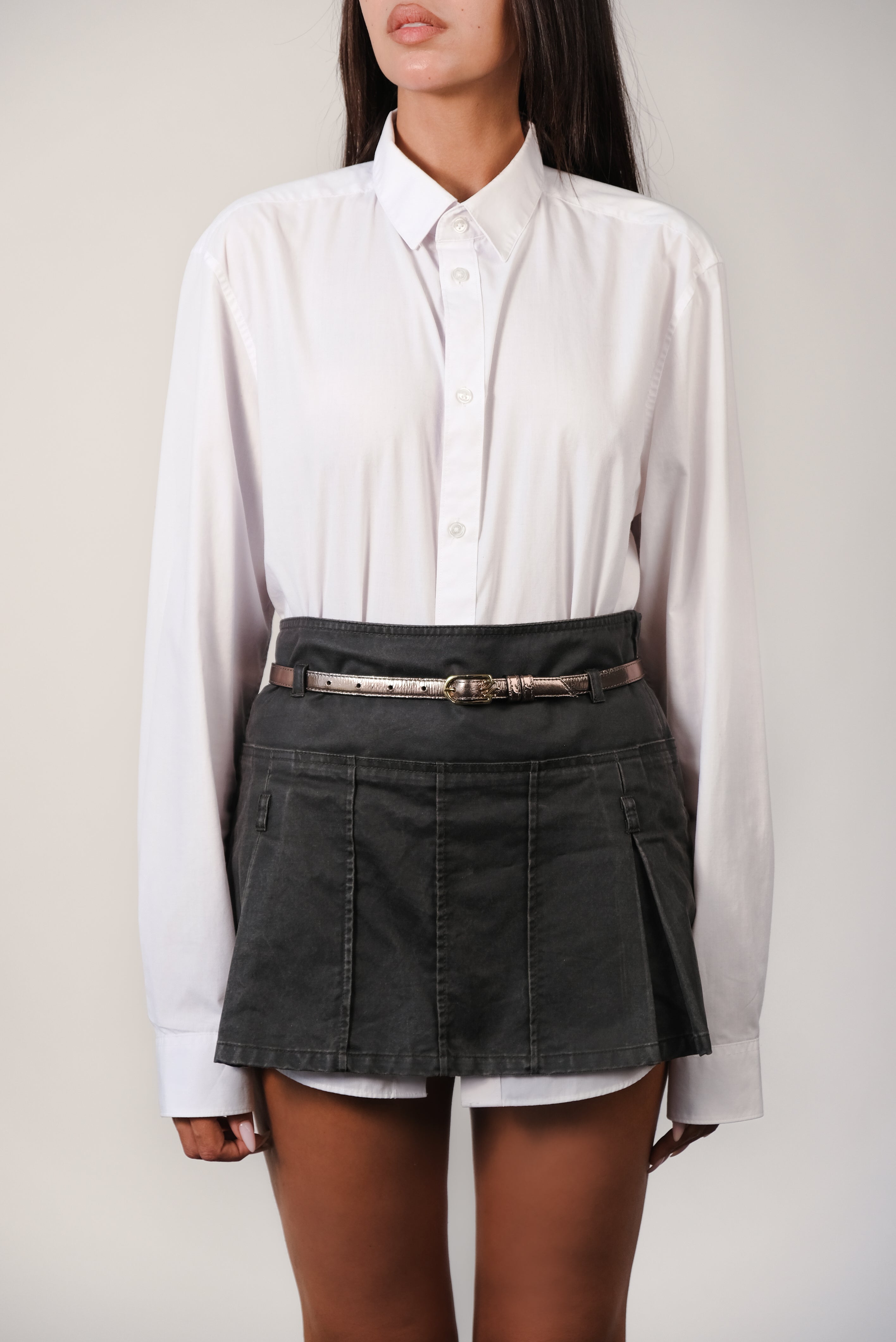 JULIE BRASS WRINKLED METALLIC LEATHER BELT