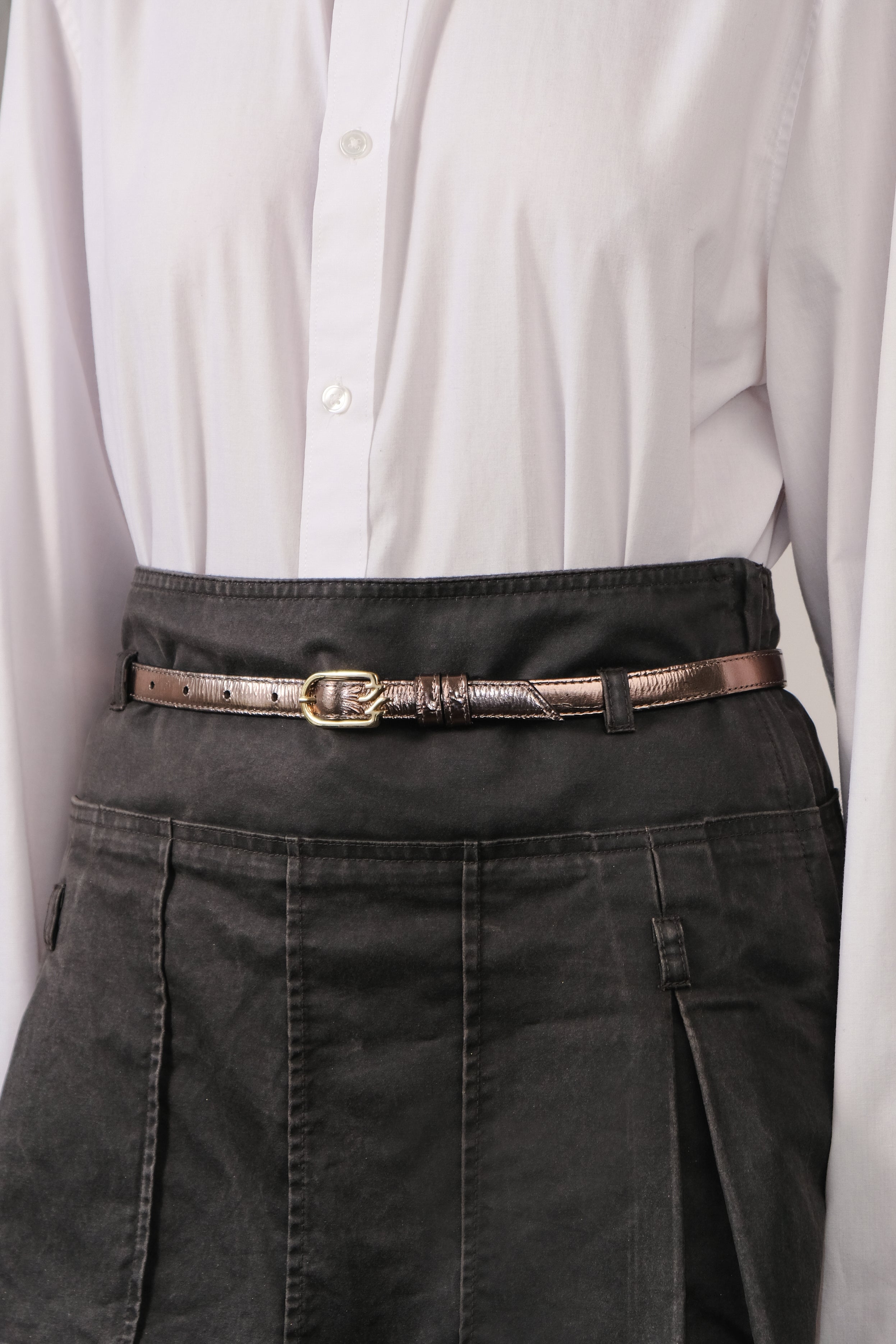 JULIE BRASS WRINKLED METALLIC LEATHER BELT