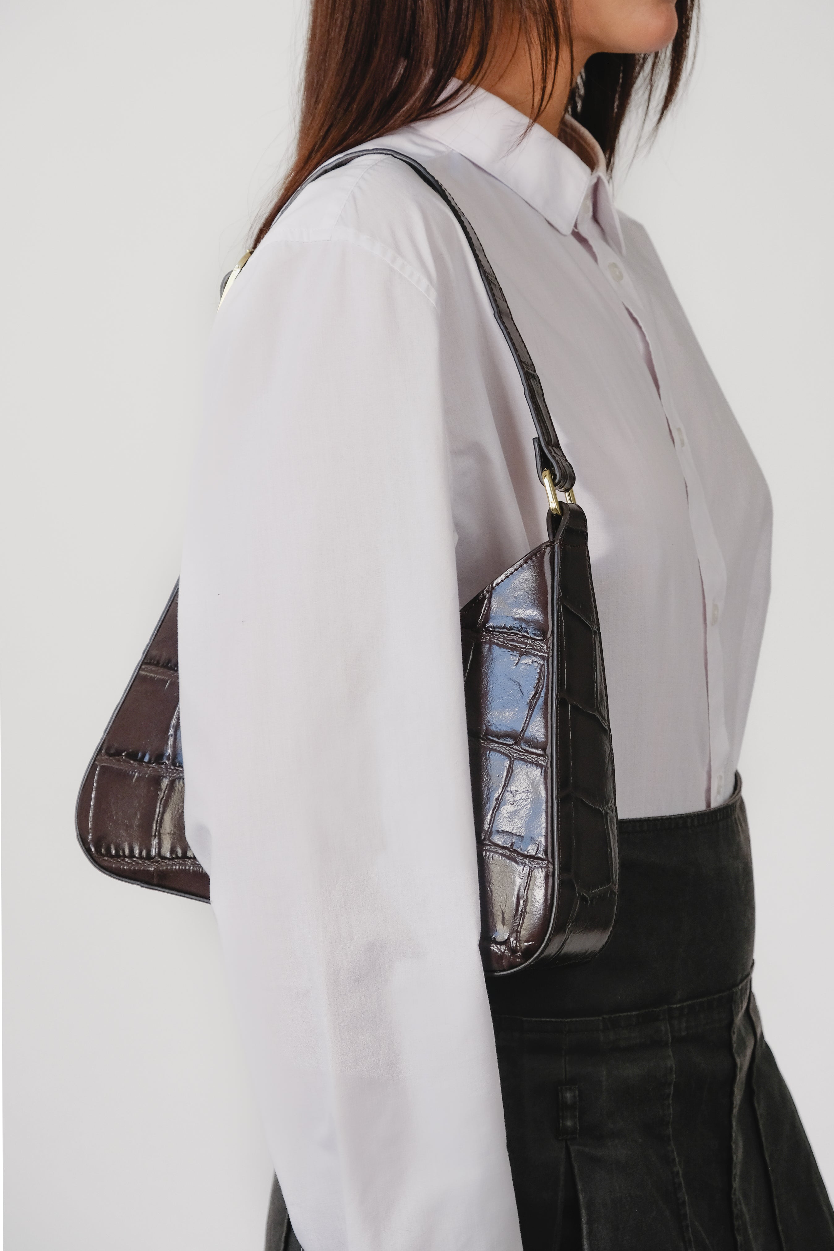 ZELDA BROWN COCCO EMBOSSED LEATHER ANKLE BOOTS AND DALIA SHOULDER BAG