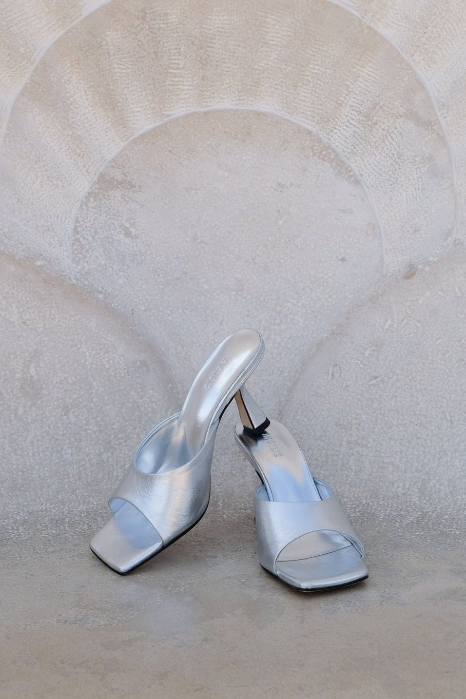 RENY SILVER METALLIC LEATHER MULES