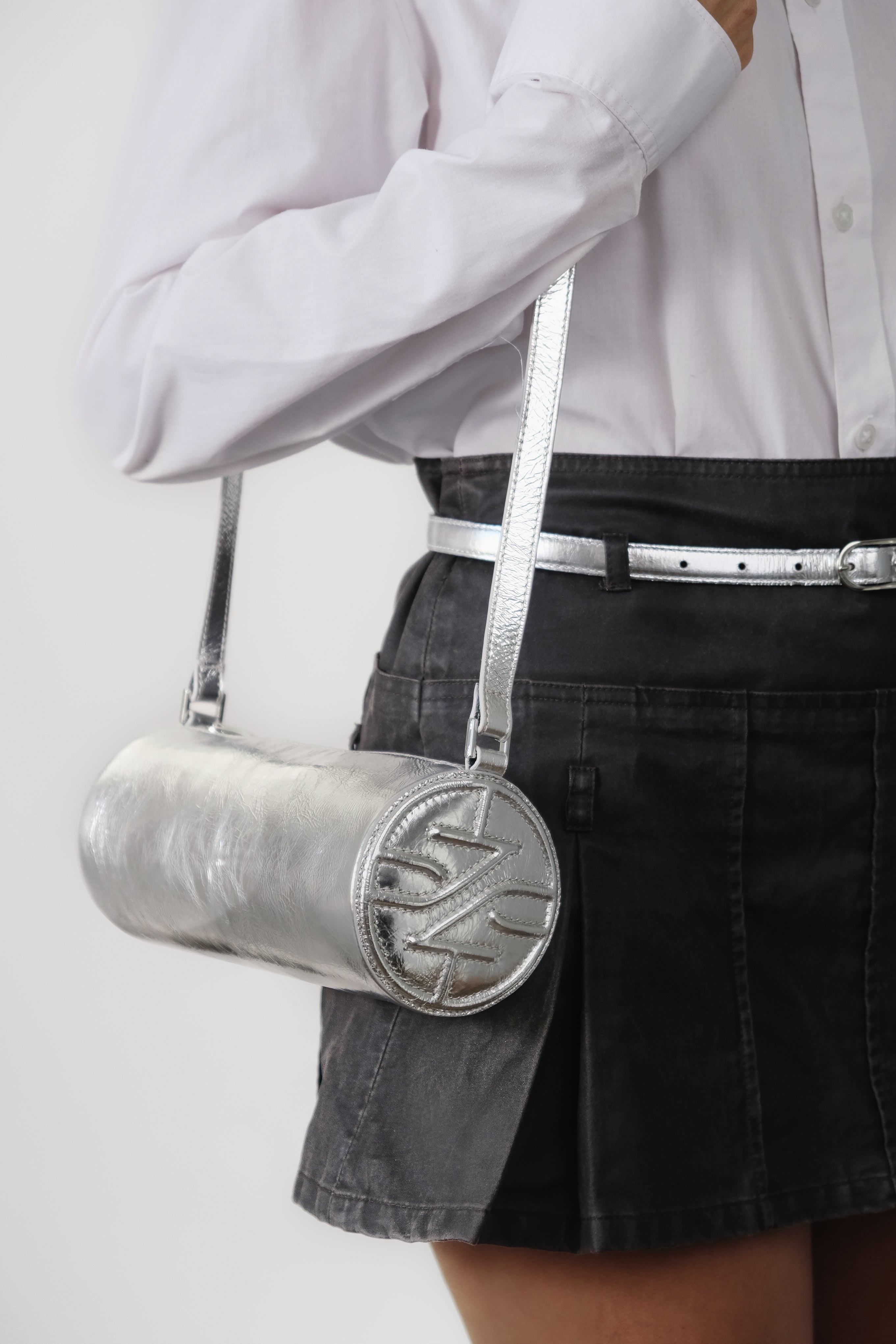 FIONA SILVER METALLIC WRINKLED LEATHER CROSSBODY BAG