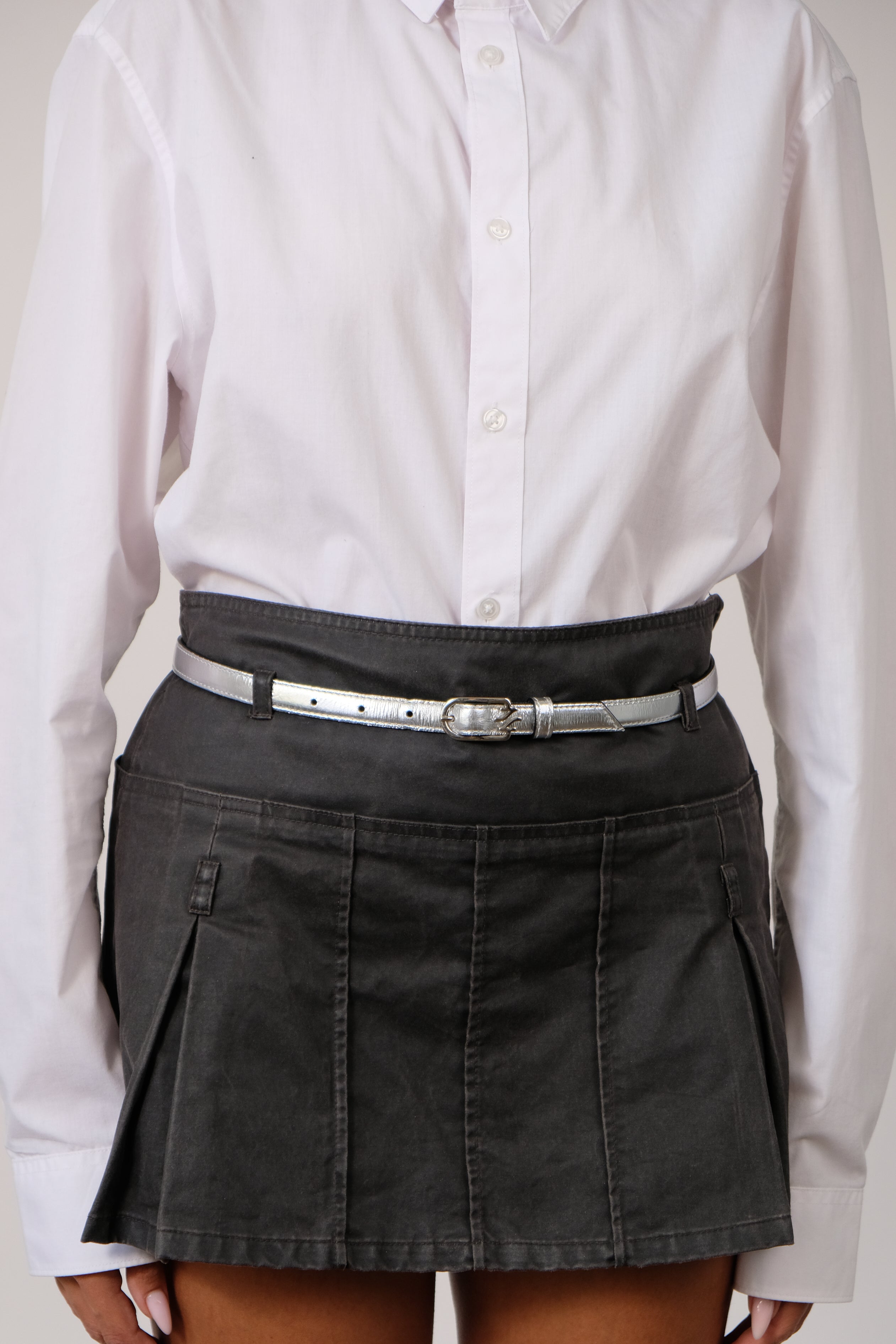 JULIE SILVER WRINKLED METALLIC LEATHER BELT
