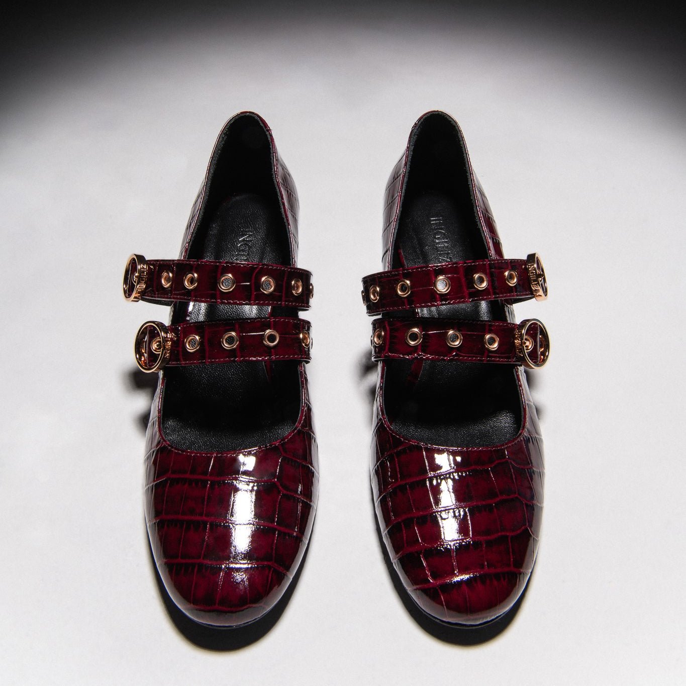 DENISE 01 BURGUNDY PATENT CROCO EMBOSSED LEATHER PUMPS