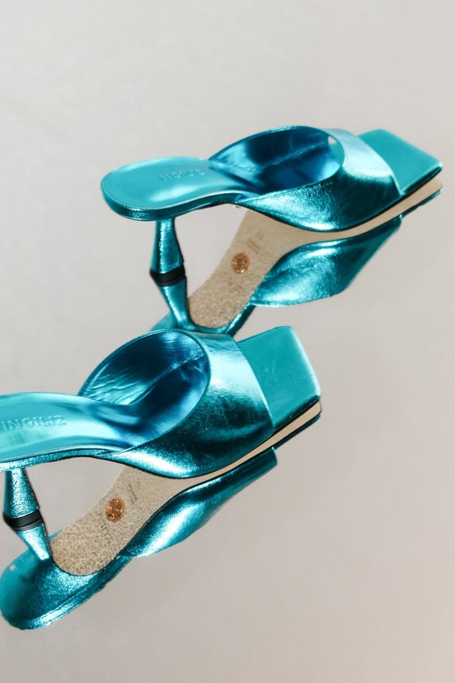RENY BLUE METALLIC LEATHER MULES