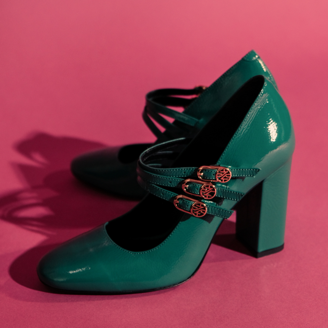 DELMA BEBE 01 GREEN CRUSHED PATENT LEATHER PUMPS