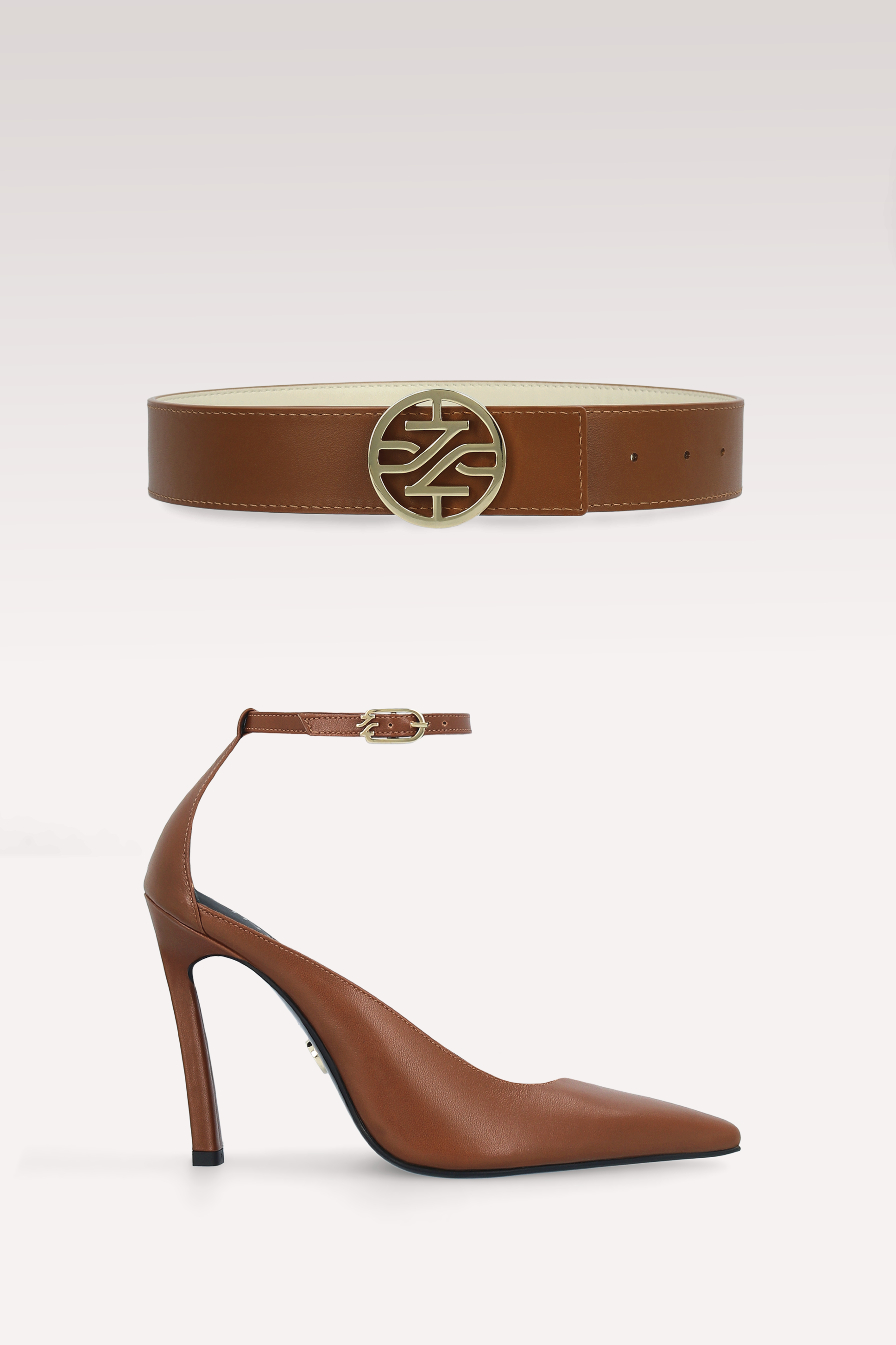 NORA BROWN NAPPA LEATHER PUMPS AND KENNIE REVERSABLE BELT