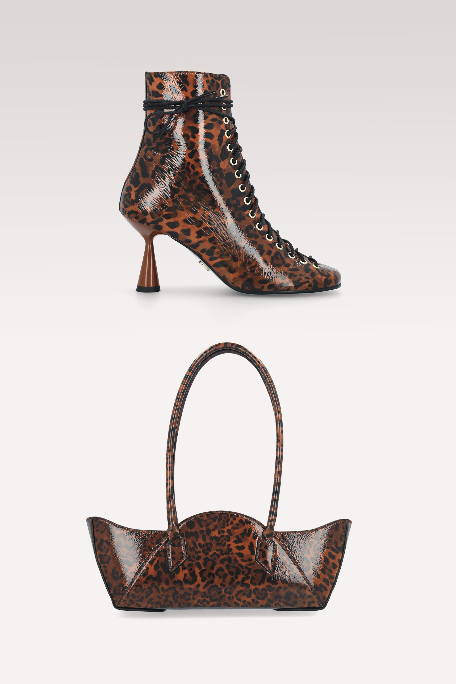 ZOE BROWN LEOPARD PRINT LEATHER ANKLE BOOTS AND DAISY SHOULDER BAG