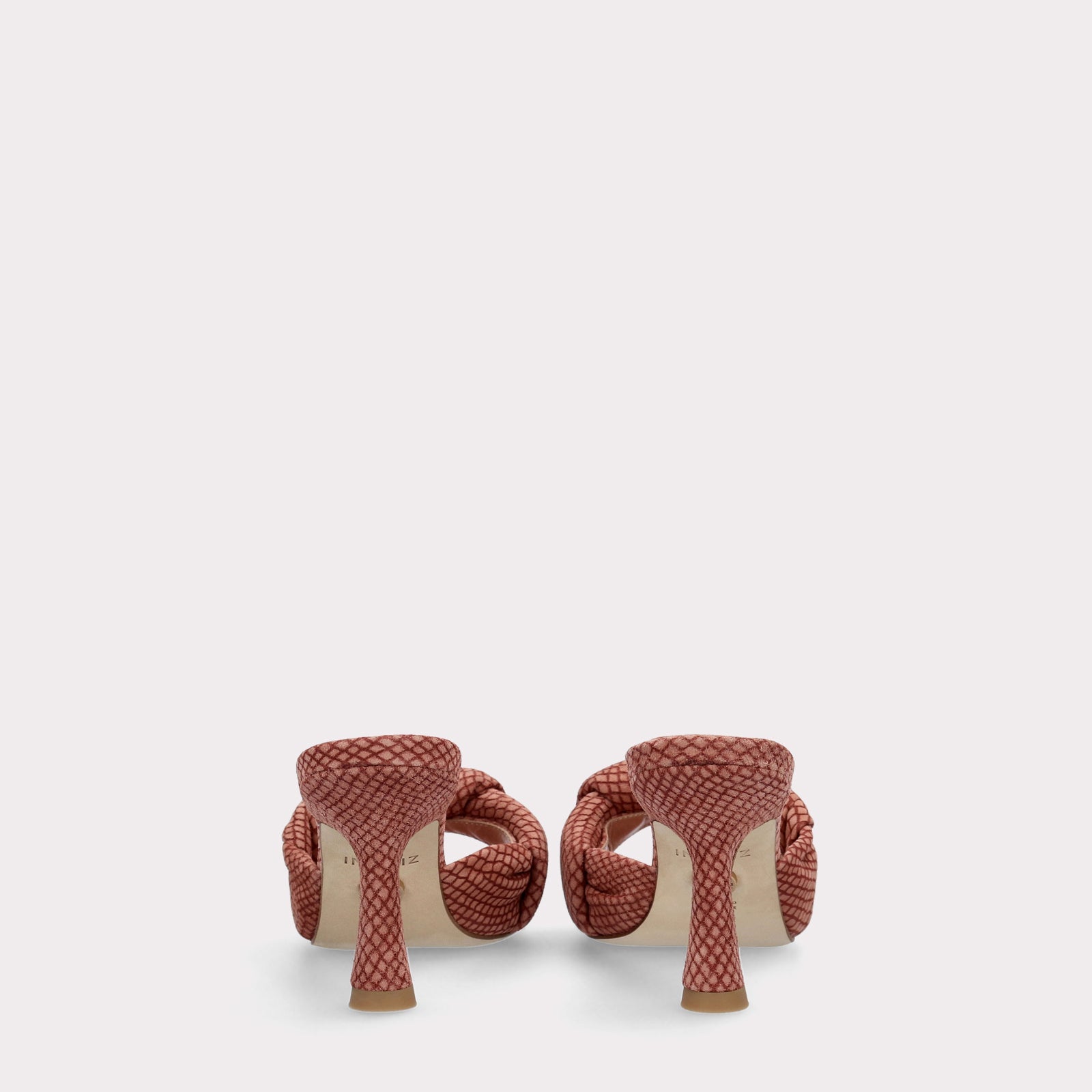 NIA BROWN MINI VIPER EMBOSSED SUEDE LEATHER MULES