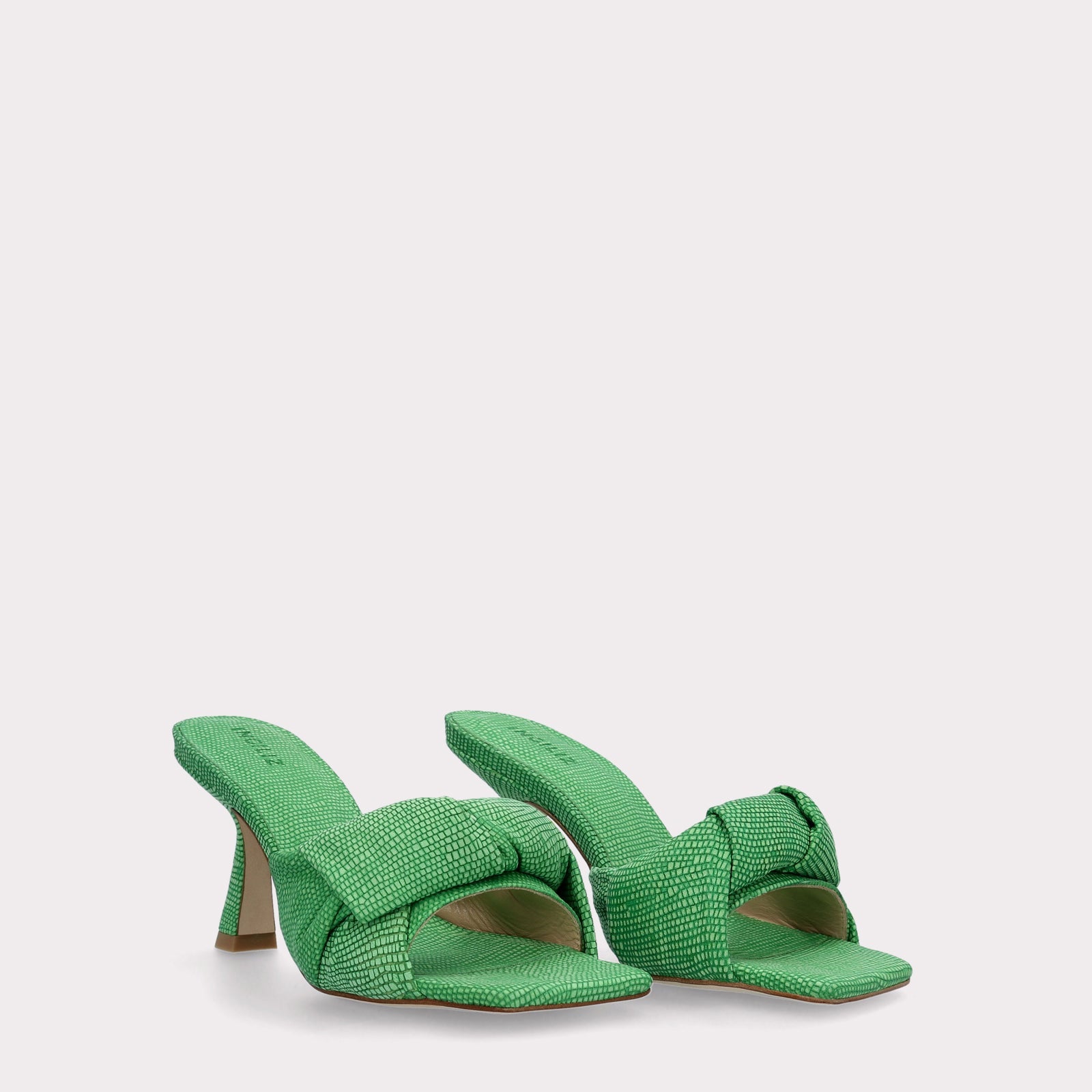 NIA GREEN LIZZARD EMBOSSED SUEDE LEATHER MULES