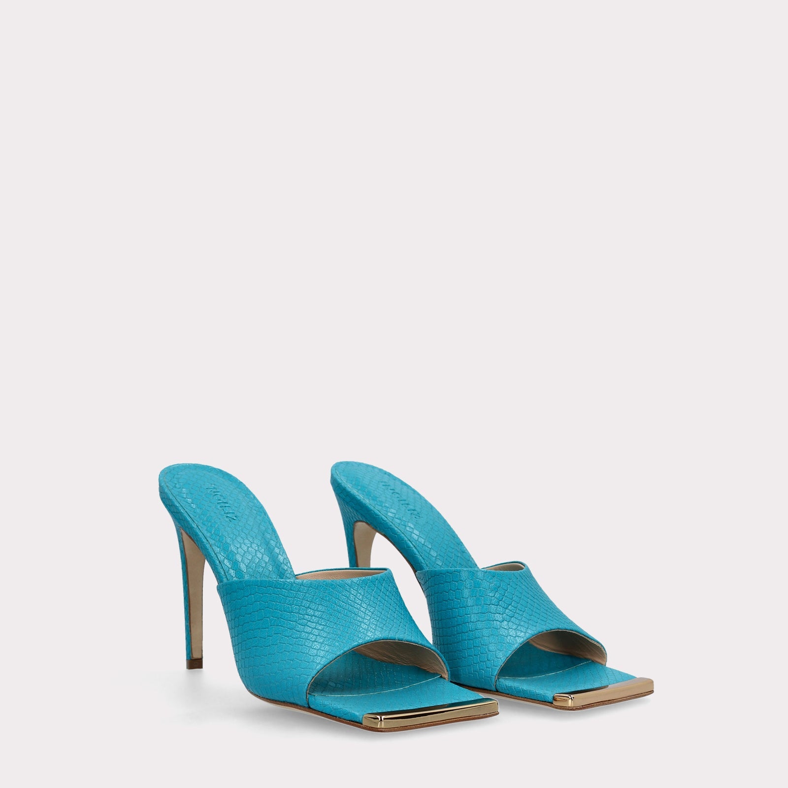 KALINA 05 SCUBA BLUE LIZZARD EMBOSSED LEATHER MULES