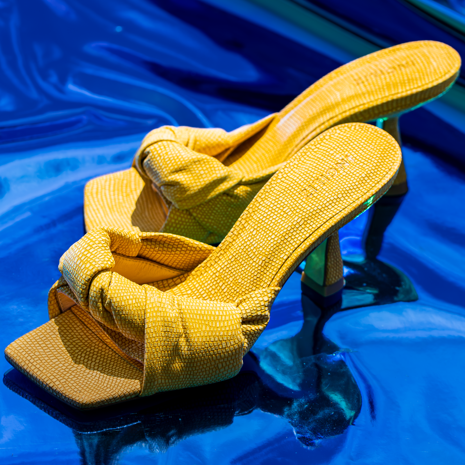 NIA YELLOW LIZZARD EMBOSSED SUEDE LEATHER MULES