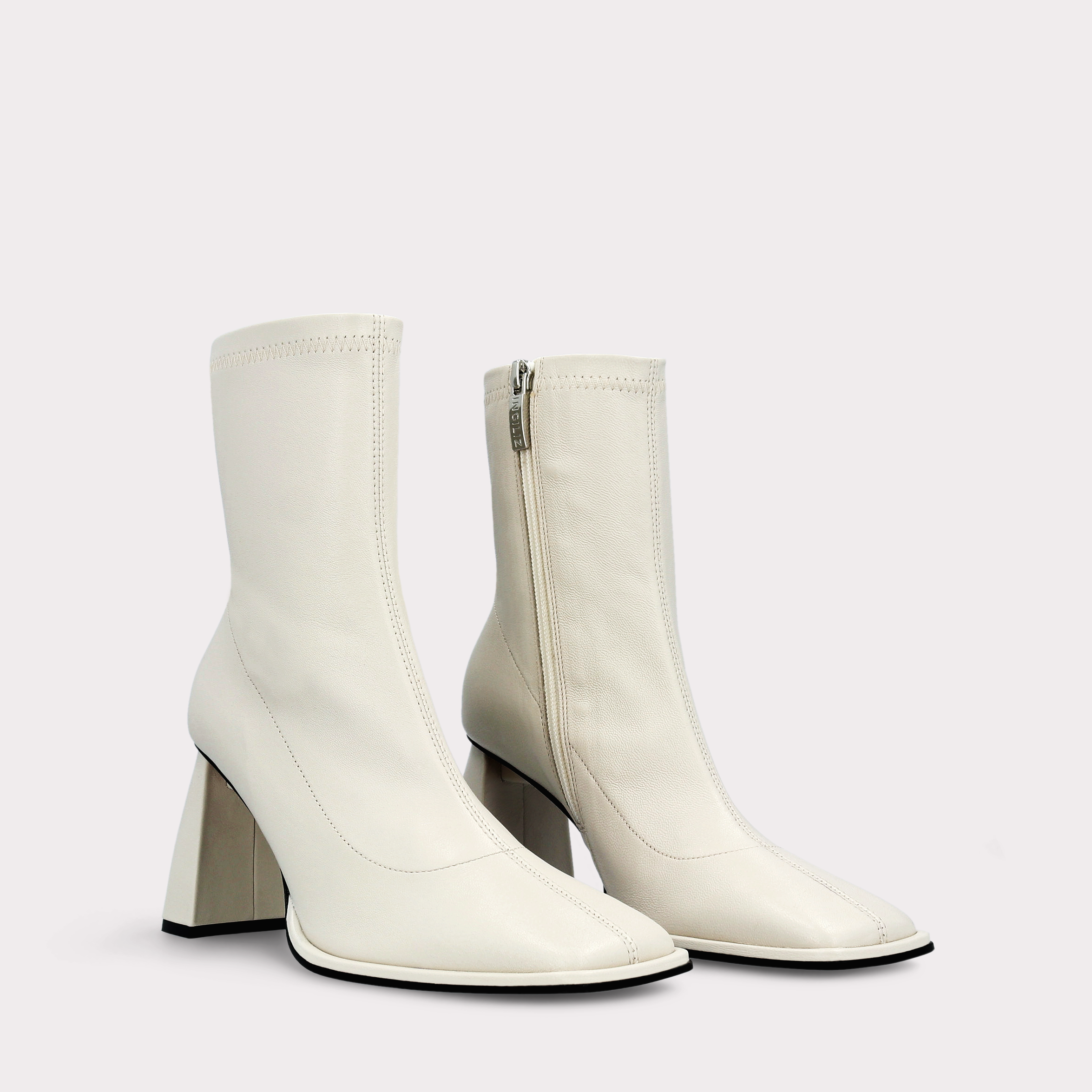 BRENTA 01 IVORY STRETCH LEATHER ANKLE BOOTS