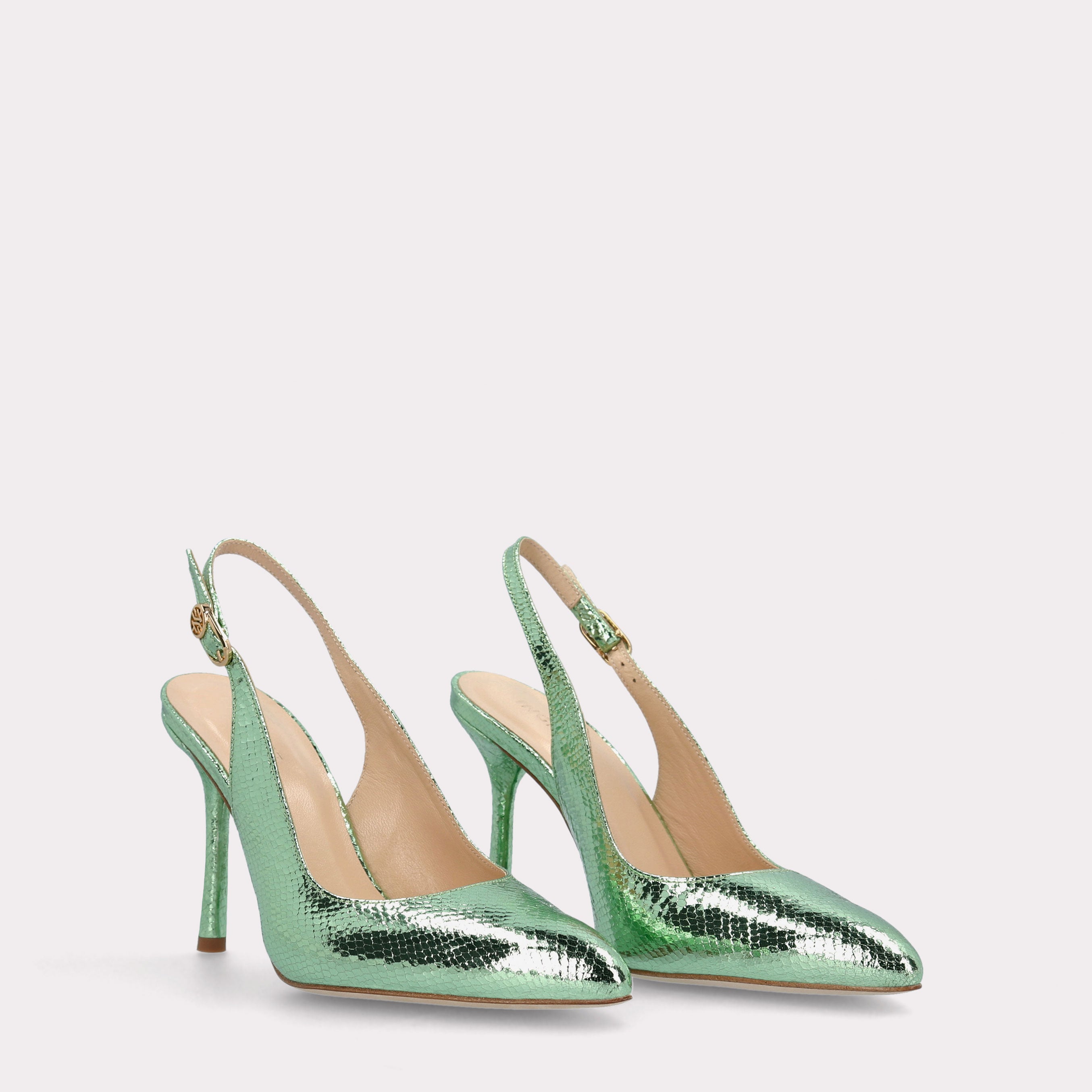 ABA 12 MINI VIPER MIRROR MINT LEATHER PUMPS