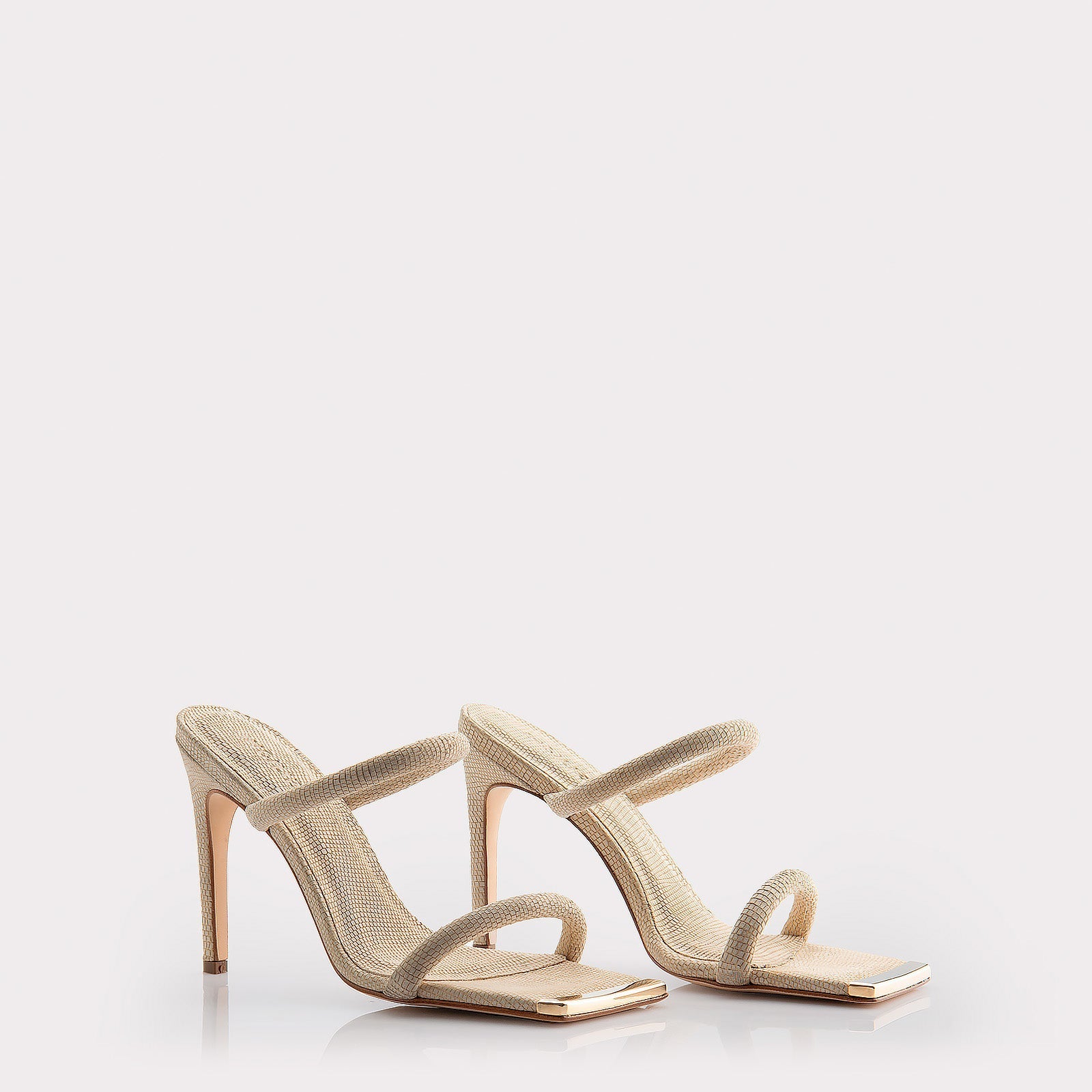 KATERINA OFF-WHITE LIZZARD EMBOSSED SUEDE LEATHER MULES