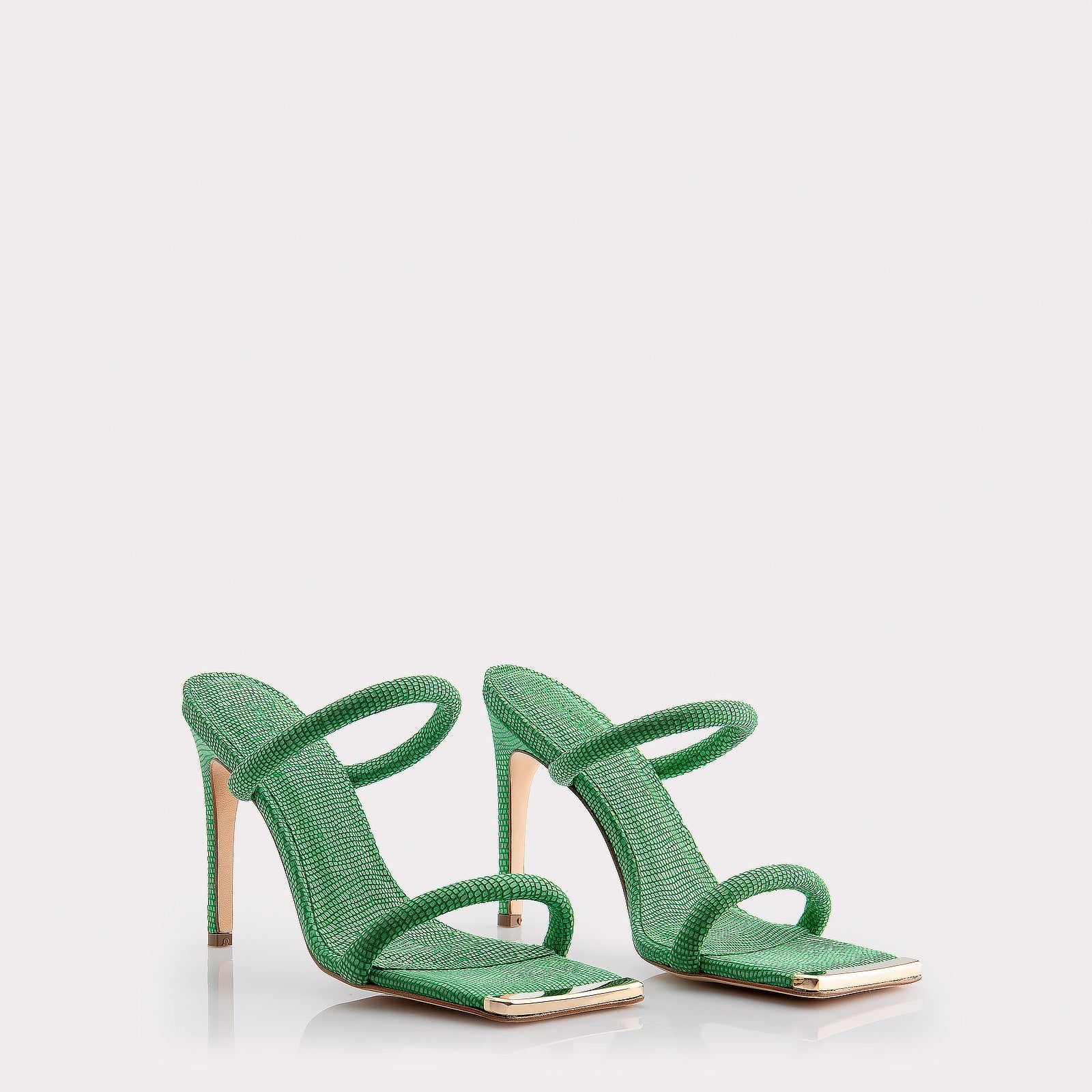 KATERINA GREEN LIZZARD EMBOSSED SUEDE LEATHER MULES