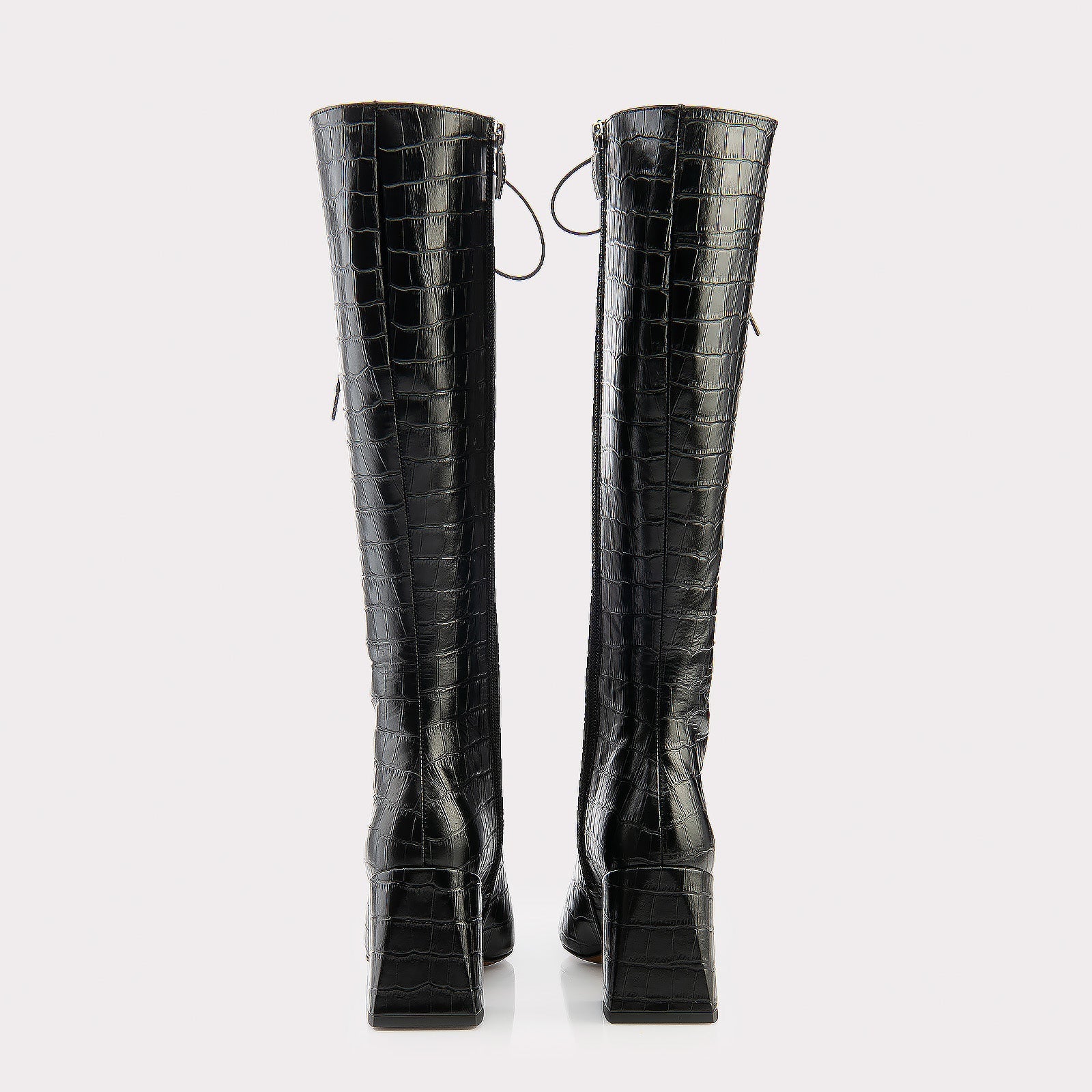 MONICA 03 BLACK CROCO EMBOSSED LEATHER BOOTS