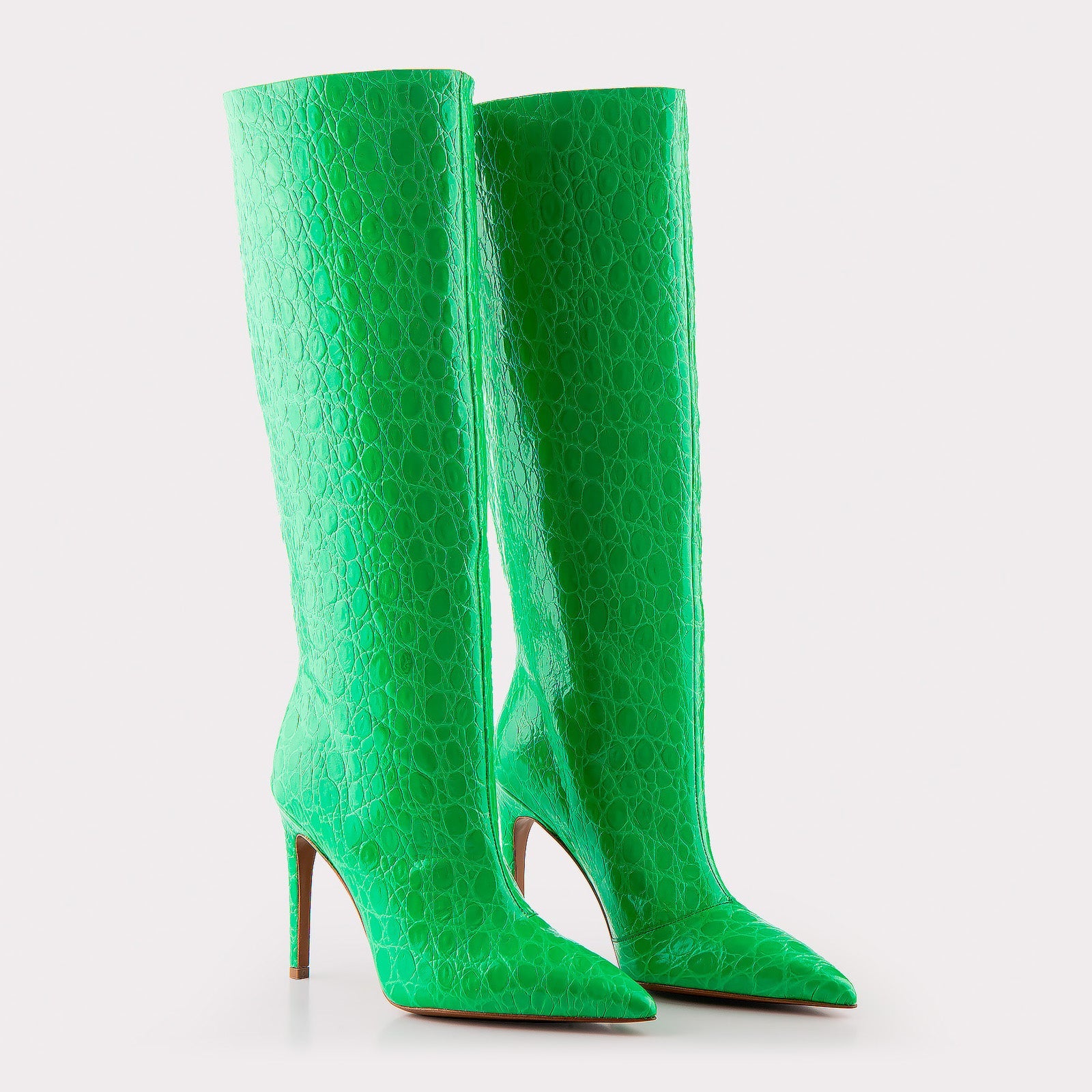 ANASTASIA 02 GREEN CROCO EMBOSSED LEATHER BOOTS