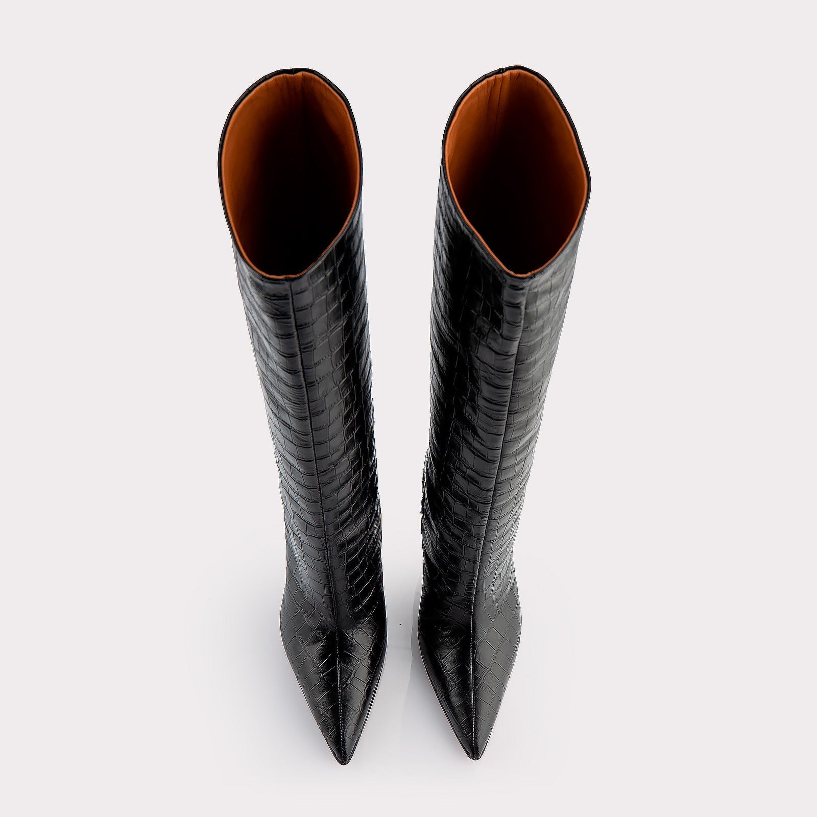 LILYANA BLACK EMBOSSED LEATHER BOOTS