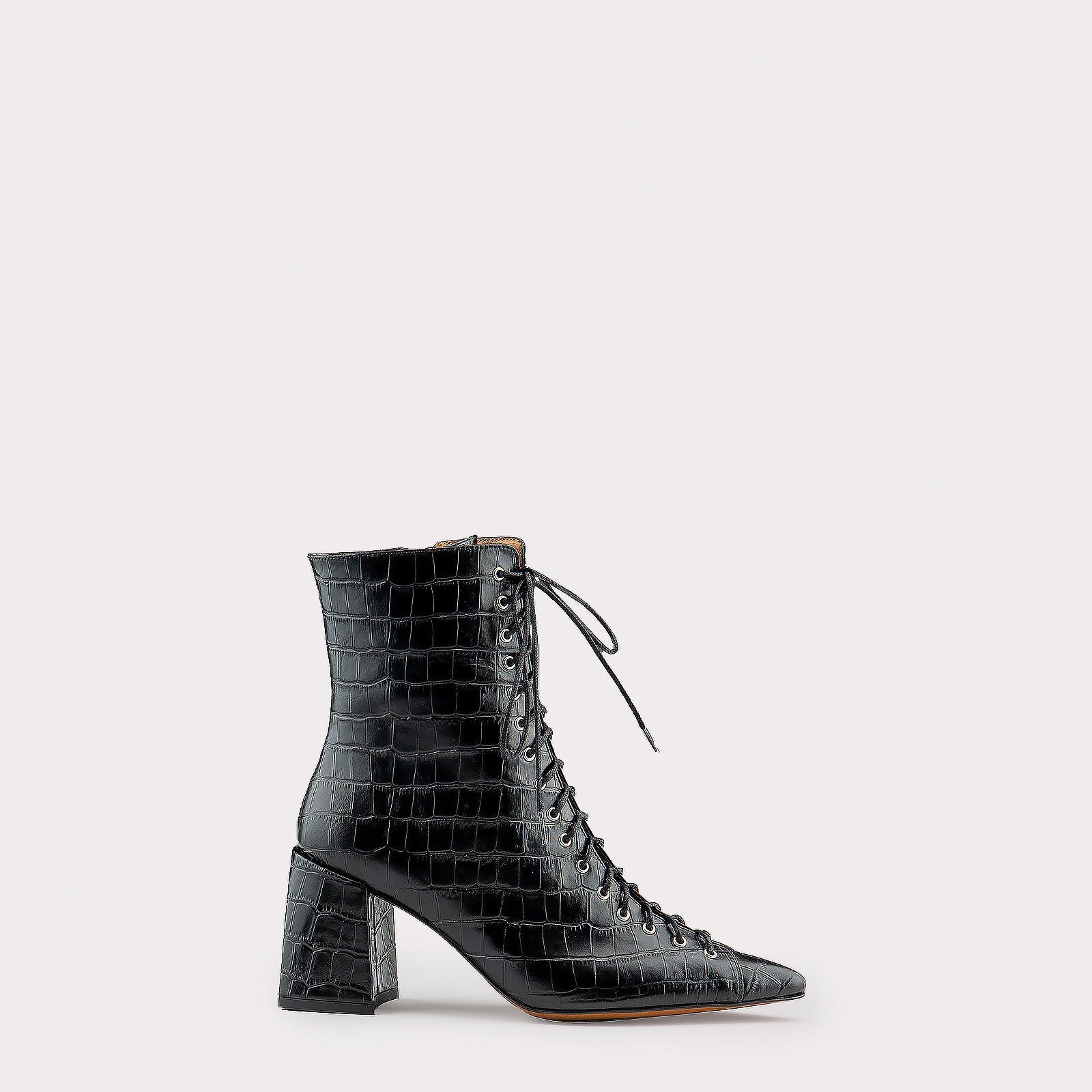 JOLIE 01 BLACK CROCO EMBOSSED LEATHER ANKLE BOOTS