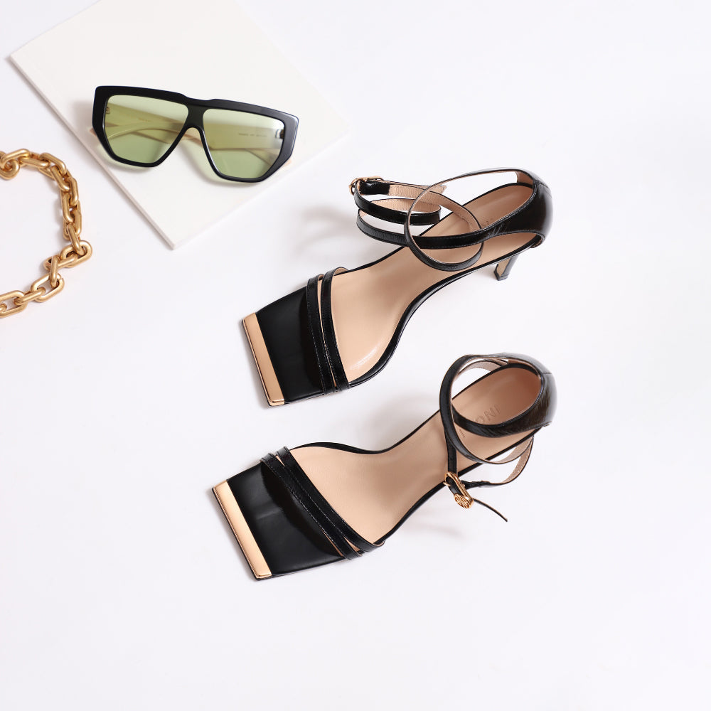 DIMA BLACK LEATHER SANDALS